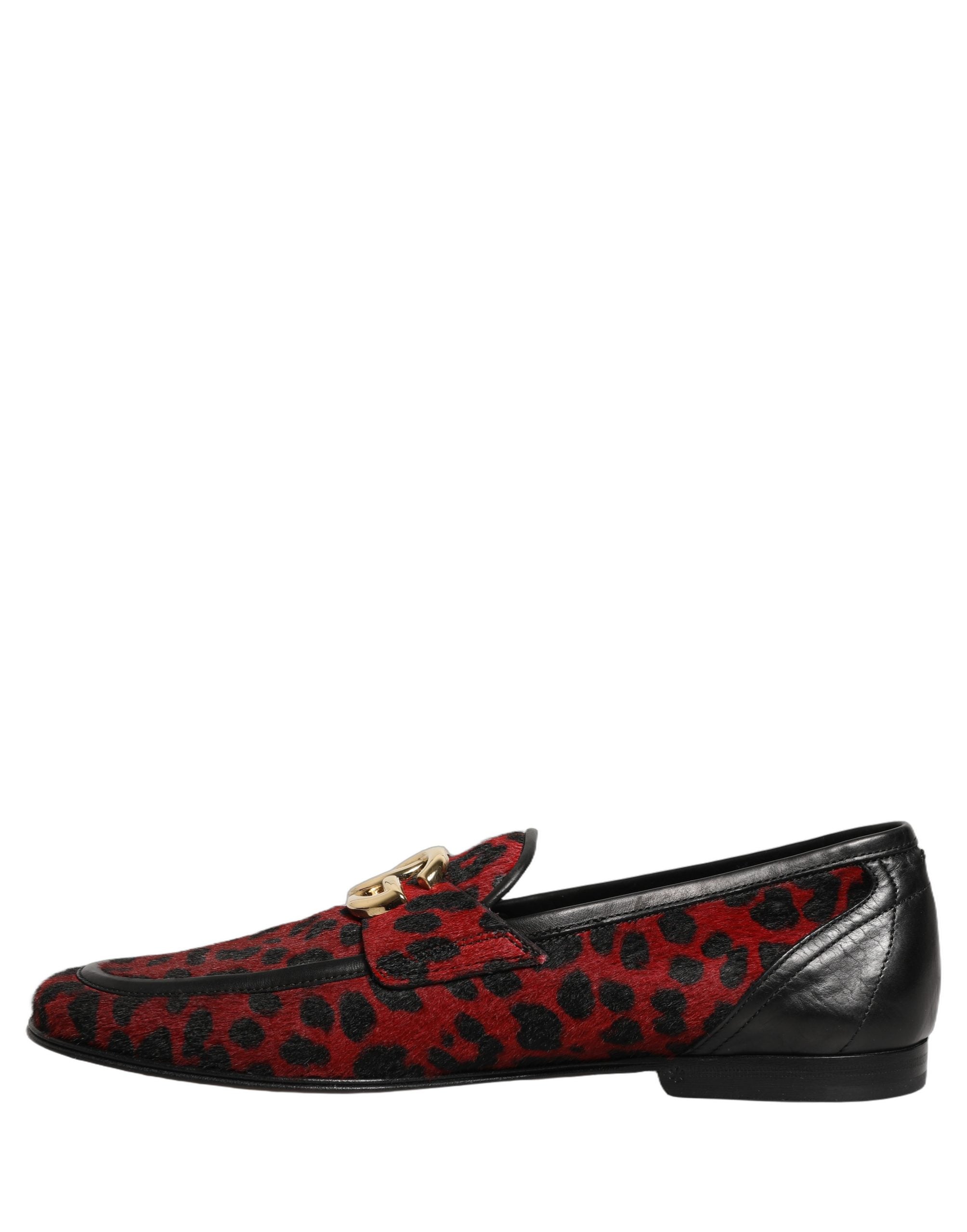 Dolce & Gabbana Rote Loafer-Schuhe aus Ponyfell mit Leopardenmuster
