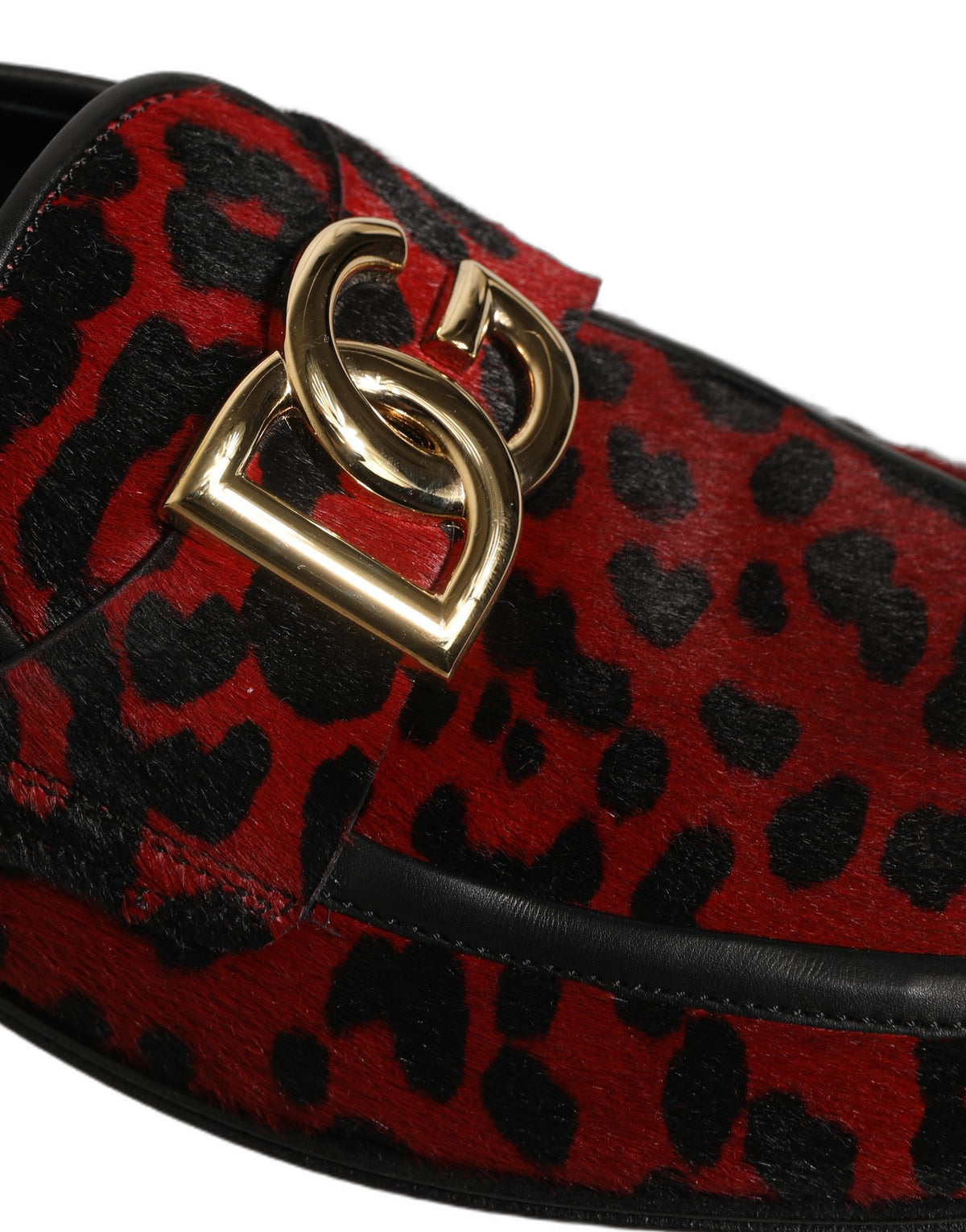Dolce & Gabbana Rote Loafer-Schuhe aus Ponyfell mit Leopardenmuster
