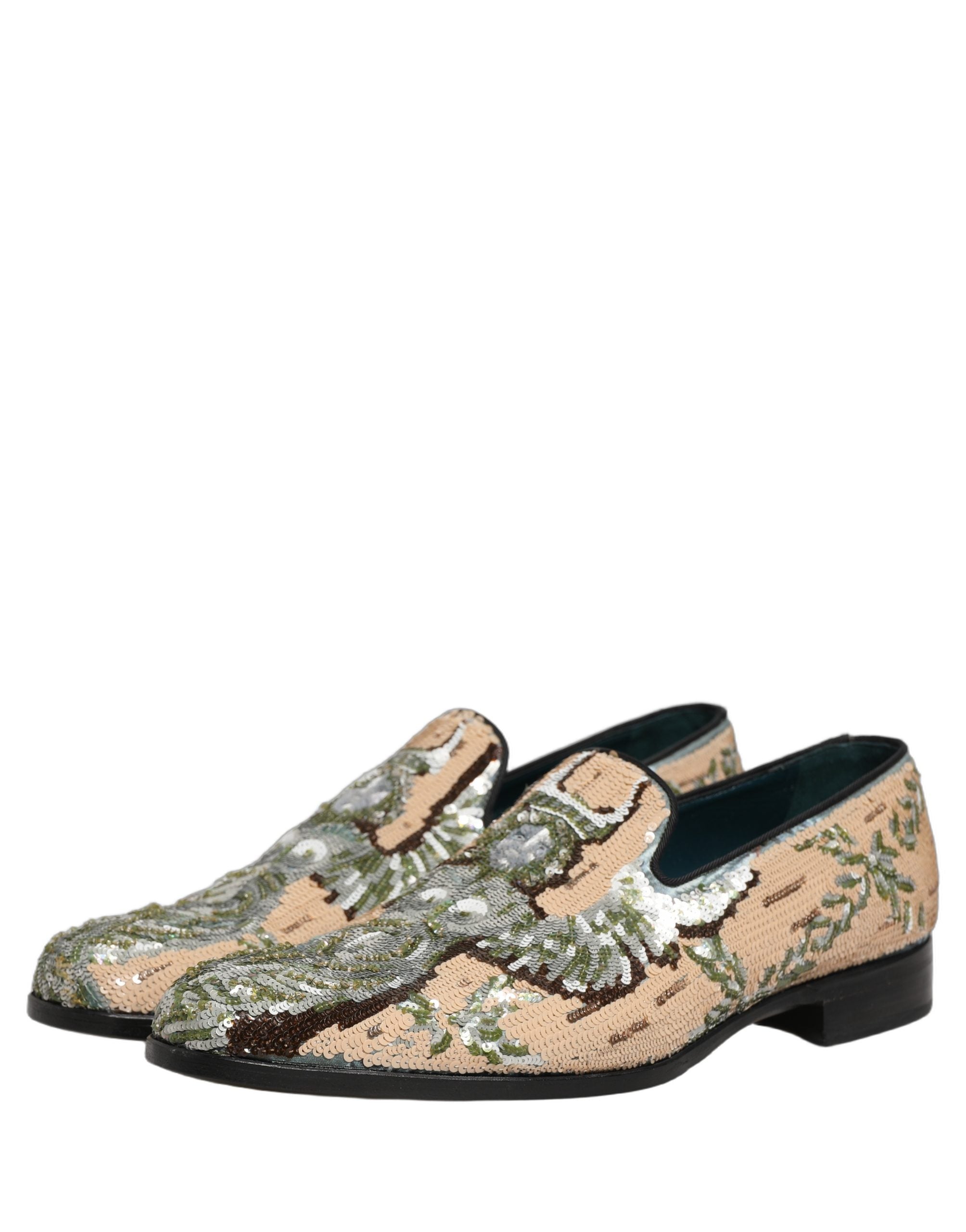 Dolce & Gabbana Beige Loafers mit Paillettenstickerei