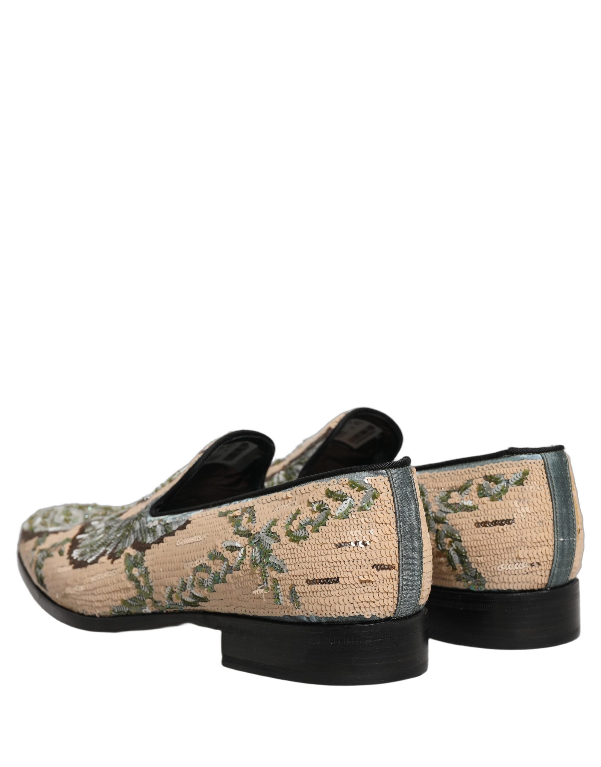 Dolce & Gabbana Beige Loafers mit Paillettenstickerei