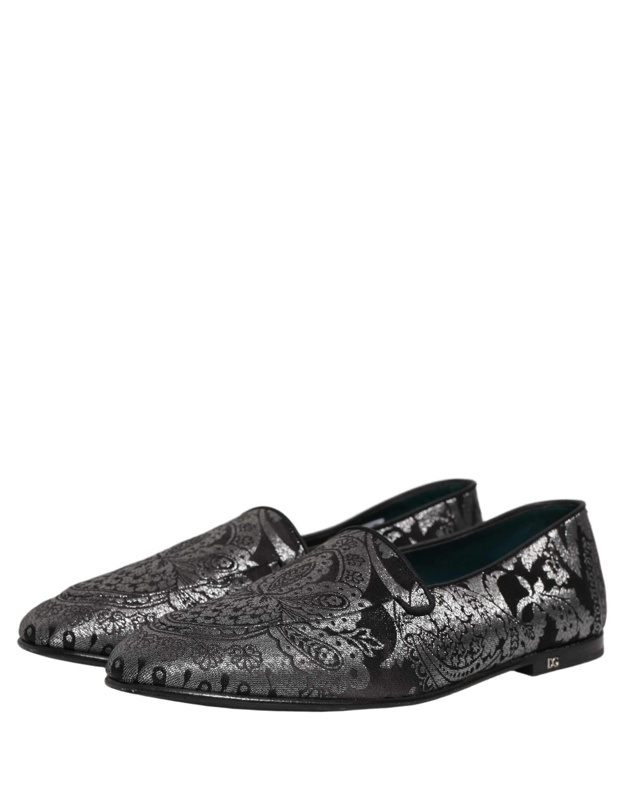 Dolce & Gabbana Silberne Jacquard-Loafer aus Leder zum Hineinschlüpfen