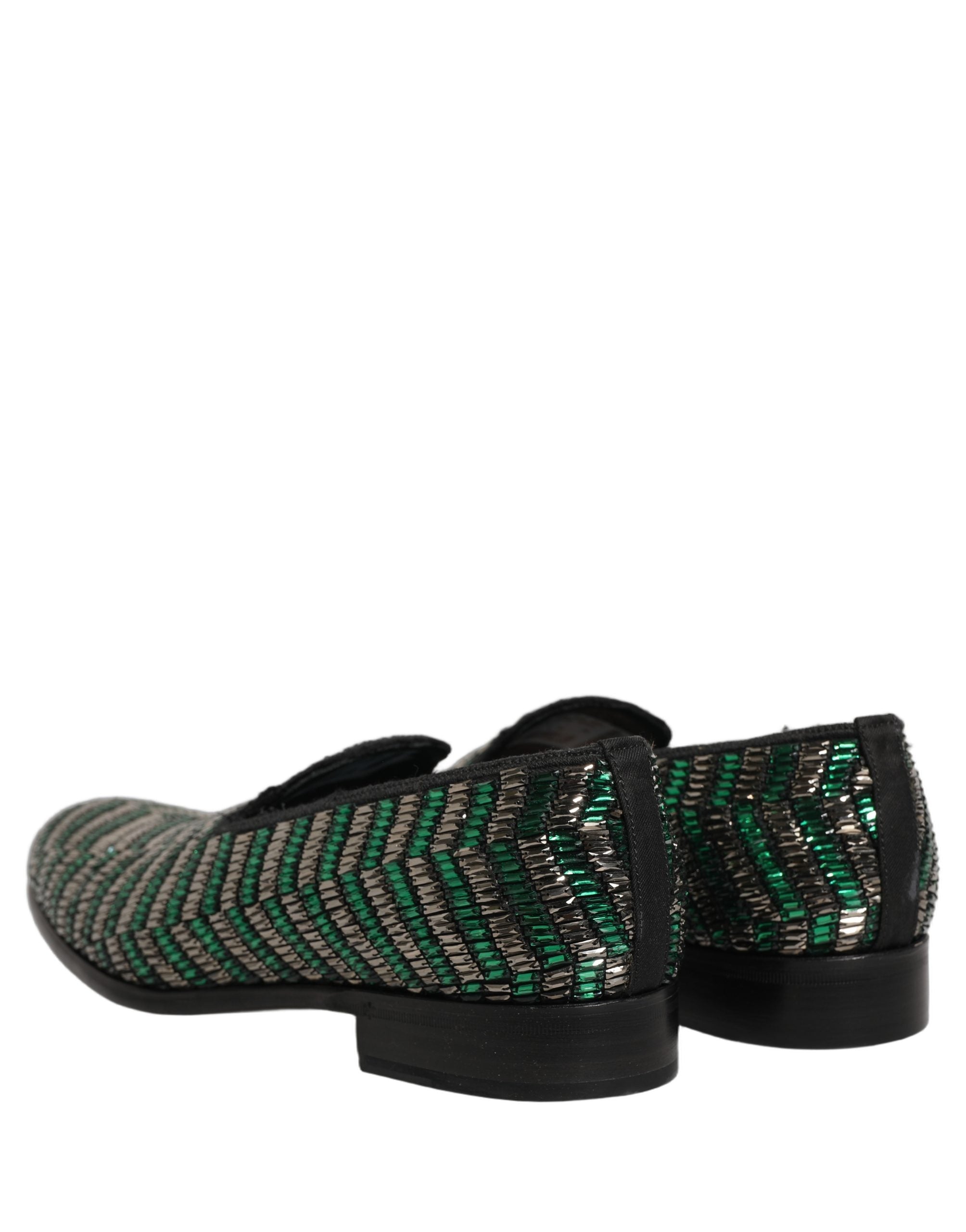 Dolce & Gabbana Silberne grüne verzierte Loafer-Schuhe