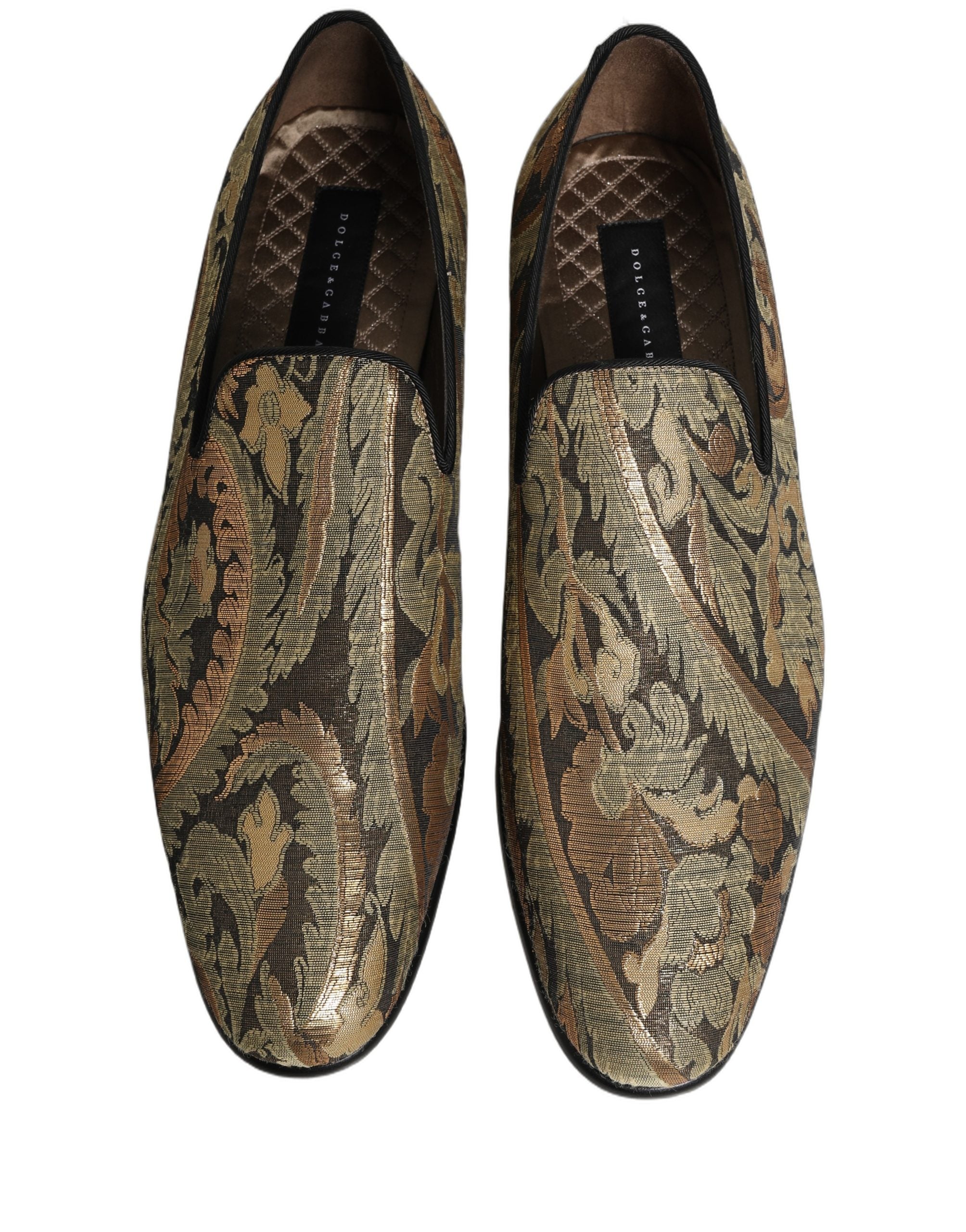 Dolce & Gabbana Gold Brokat Loafer-Slipper für Herren