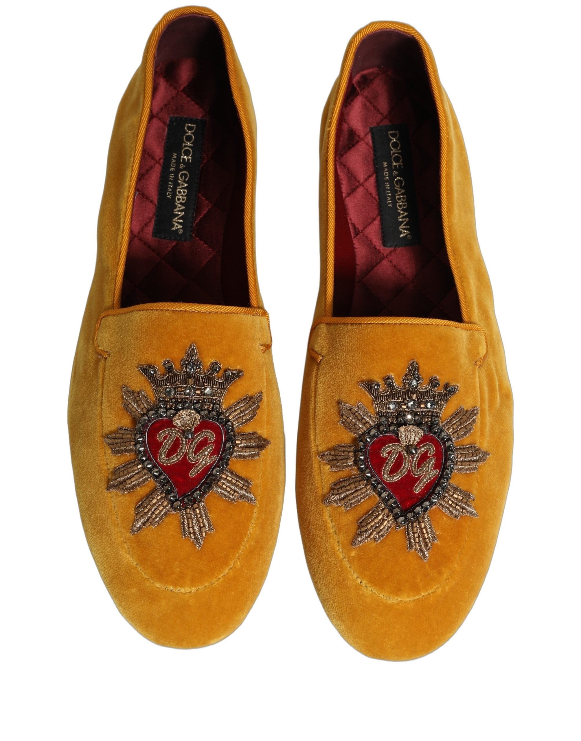 Dolce & Gabbana Gelbe Samt-Loafer mit DG-Herz-Applikation