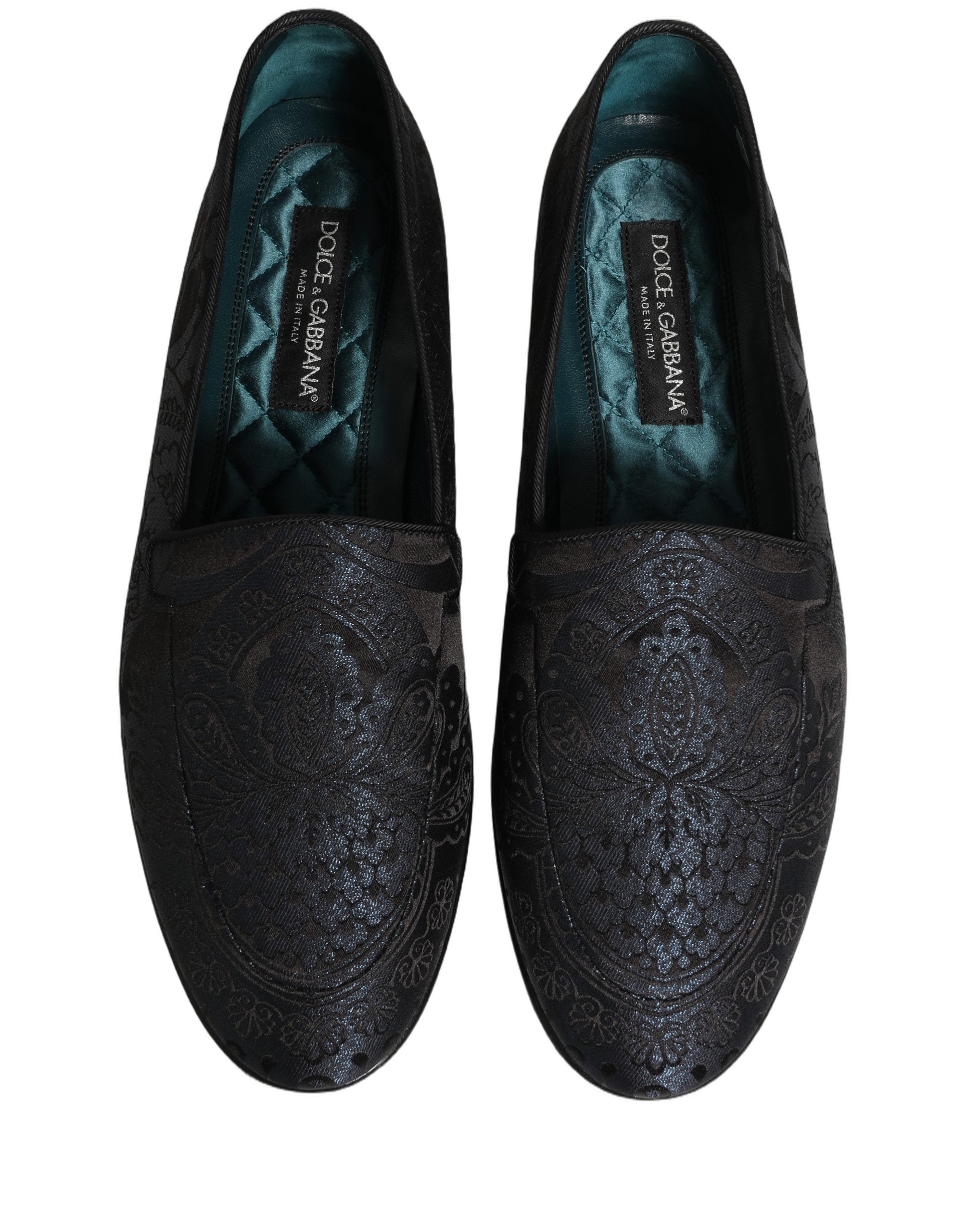 Dolce & Gabbana Blaue Jacquard-Loafer aus Leder zum Hineinschlüpfen