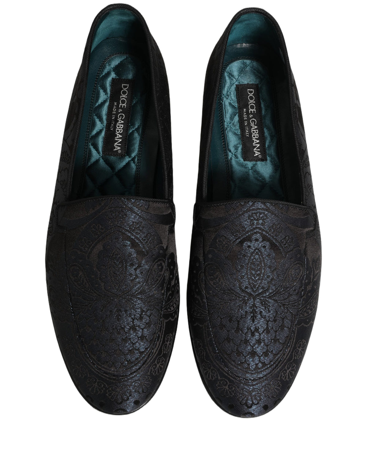 Dolce & Gabbana Blaue Jacquard-Loafer aus Leder zum Hineinschlüpfen