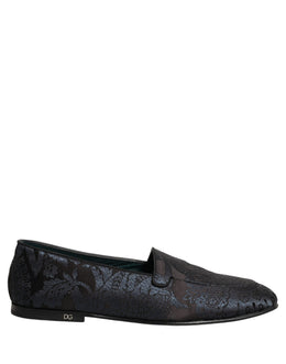 Dolce & Gabbana Blaue Jacquard-Loafer aus Leder zum Hineinschlüpfen