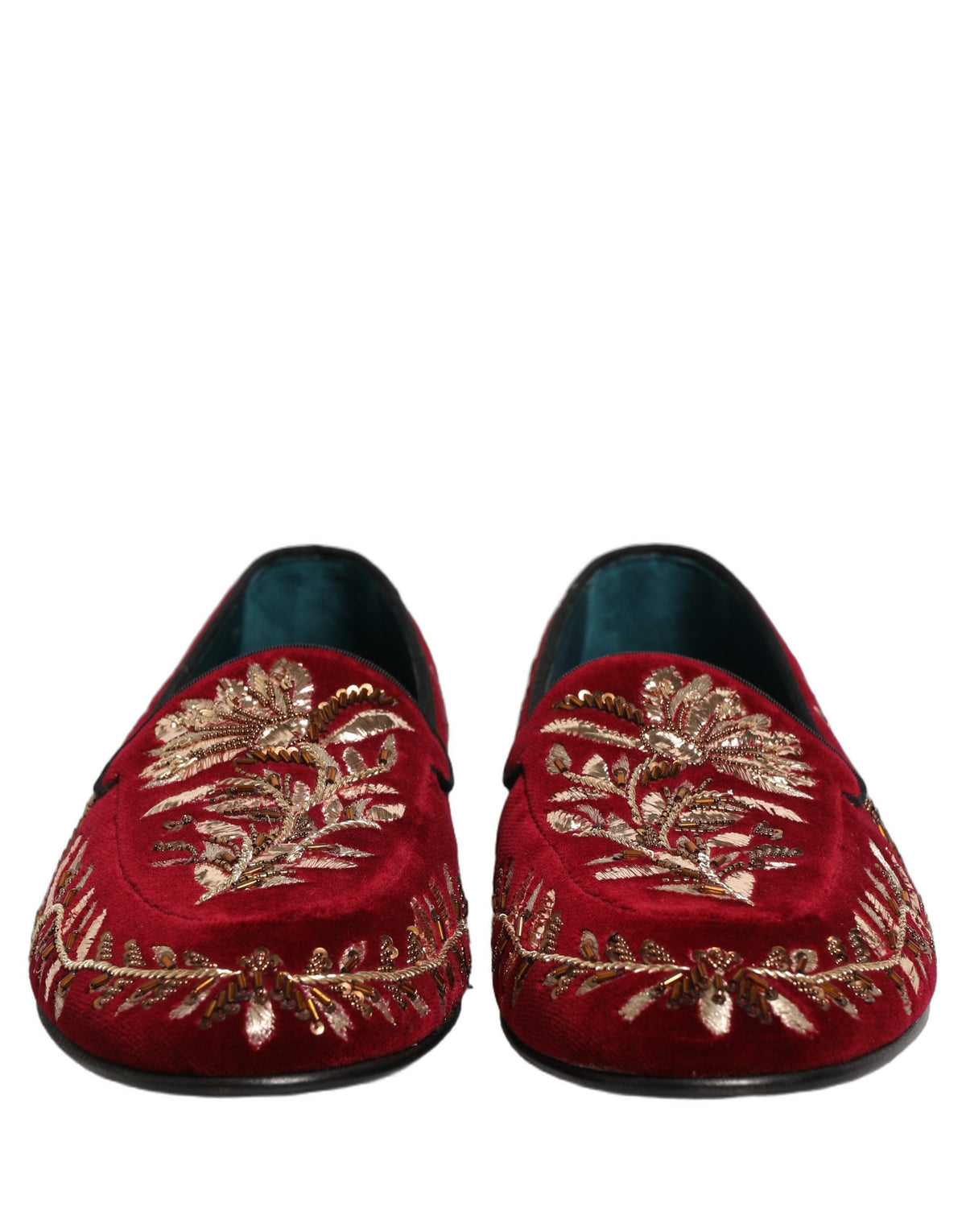 Dolce & Gabbana Loafer-Schuhe aus rotem Samt mit Blumenstickerei