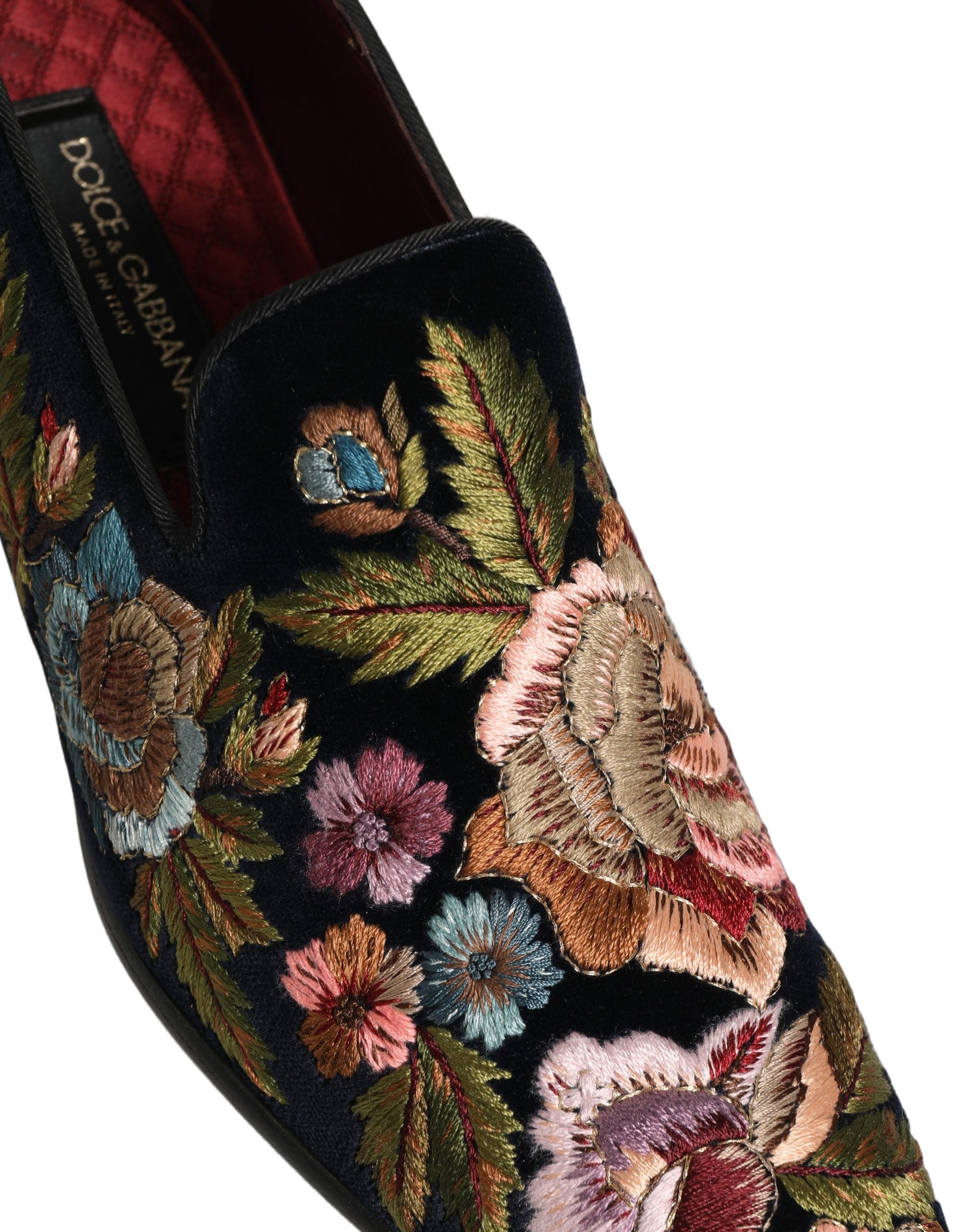 Dolce & Gabbana Schwarze Samt-Loafer mit Blumenstickerei