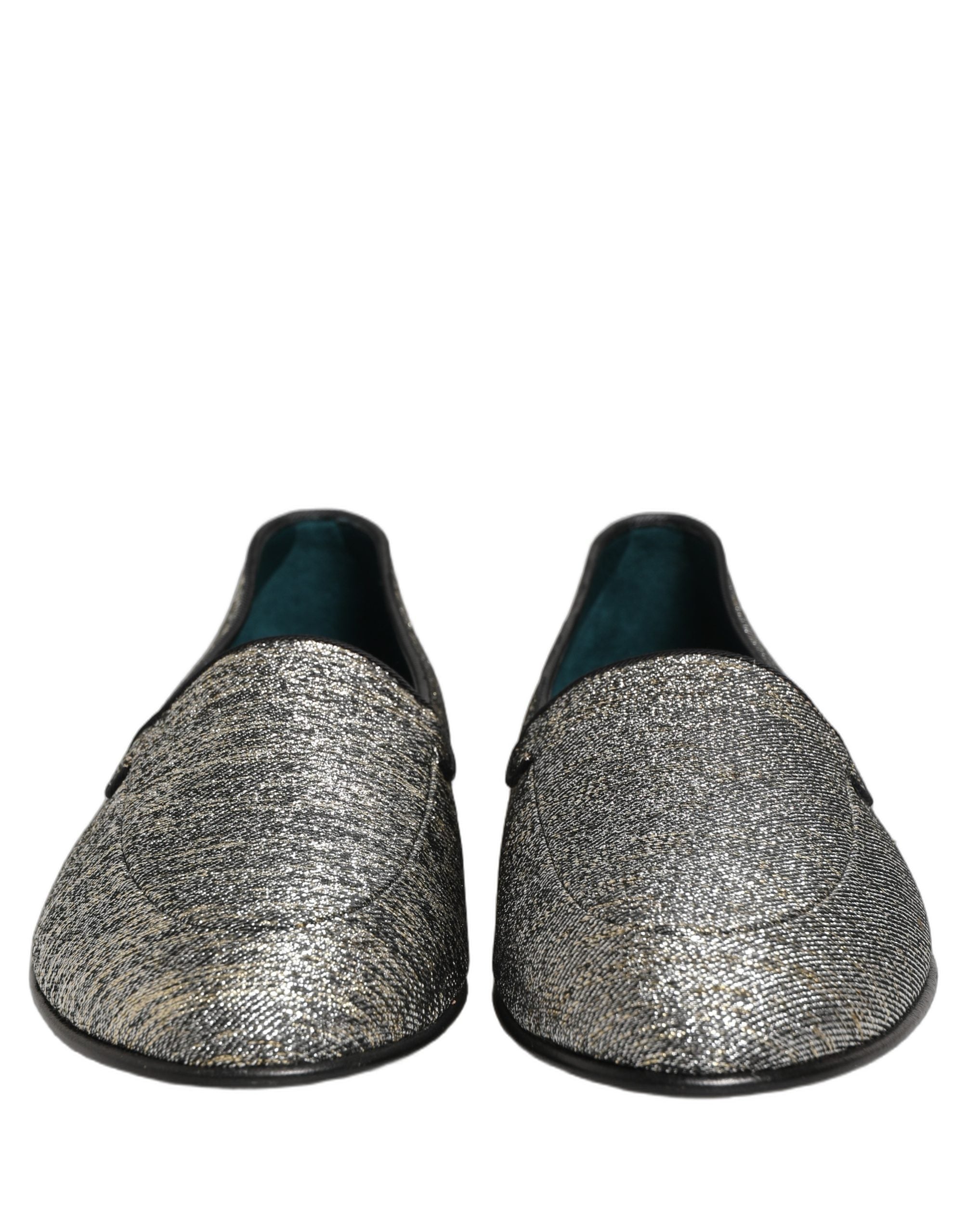 Dolce & Gabbana Graue Loafer-Schuhe aus Lurex mit Glitzer und DG-Logo