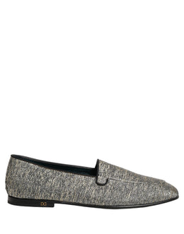 Dolce & Gabbana Graue Loafer-Schuhe aus Lurex mit Glitzer und DG-Logo