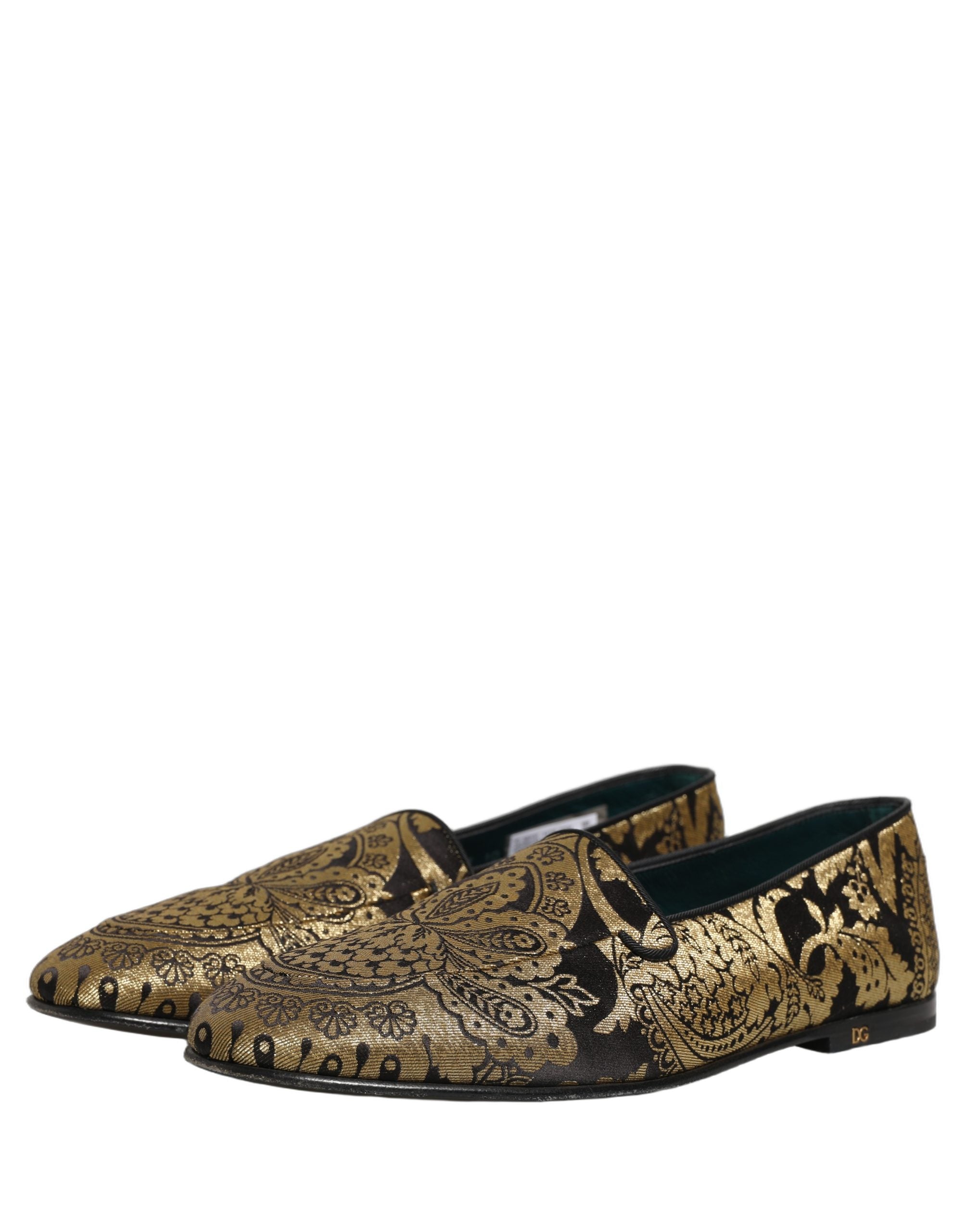 Dolce & Gabbana Goldfarbene Jacquard-Loafer aus Leder zum Hineinschlüpfen