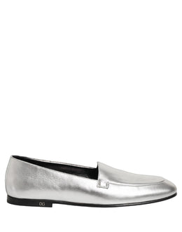 Dolce & Gabbana Silberne DG Logo Loafer aus Leder