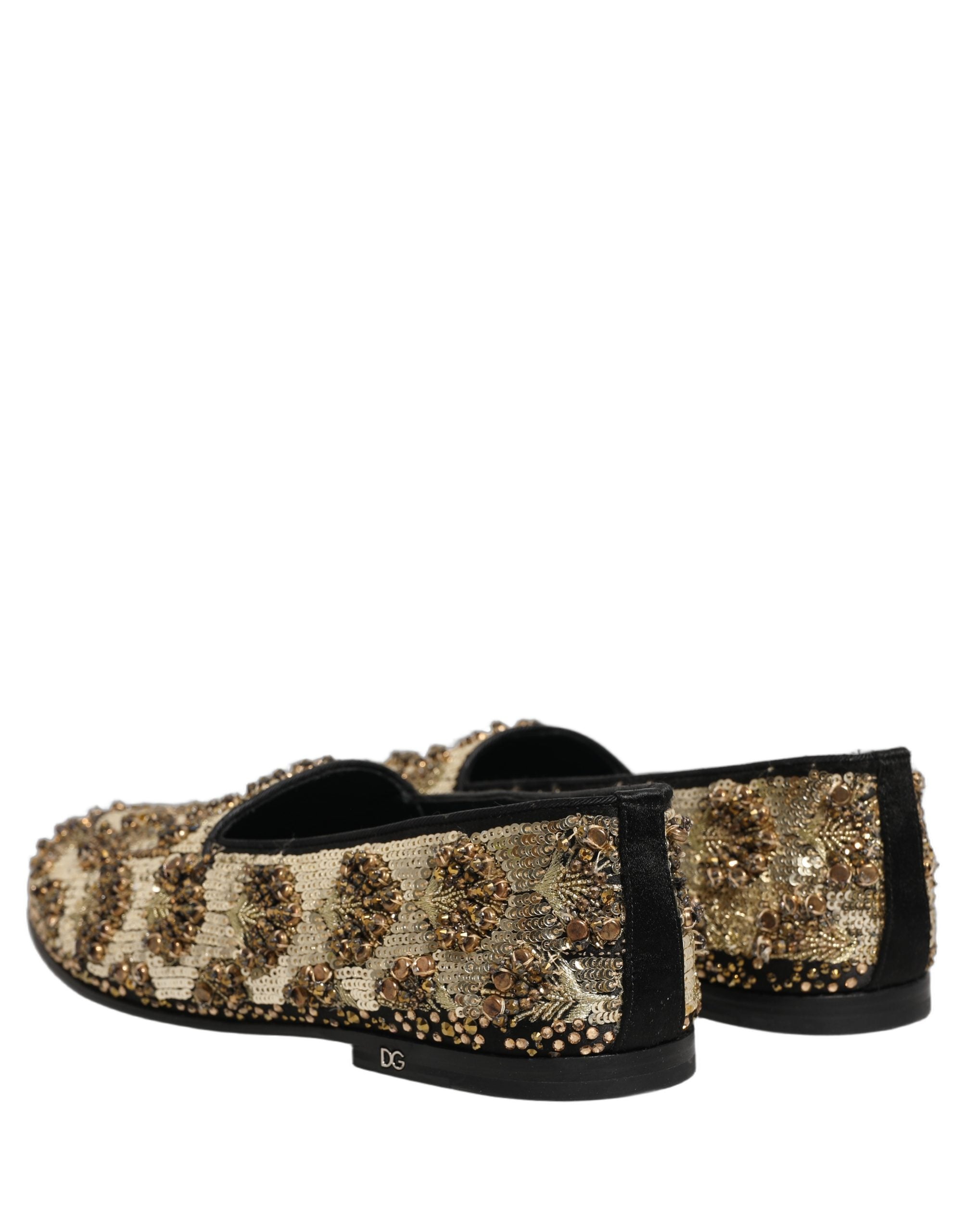 Dolce & Gabbana Gold Pailletten-Verzierte Loafer-Schuhe