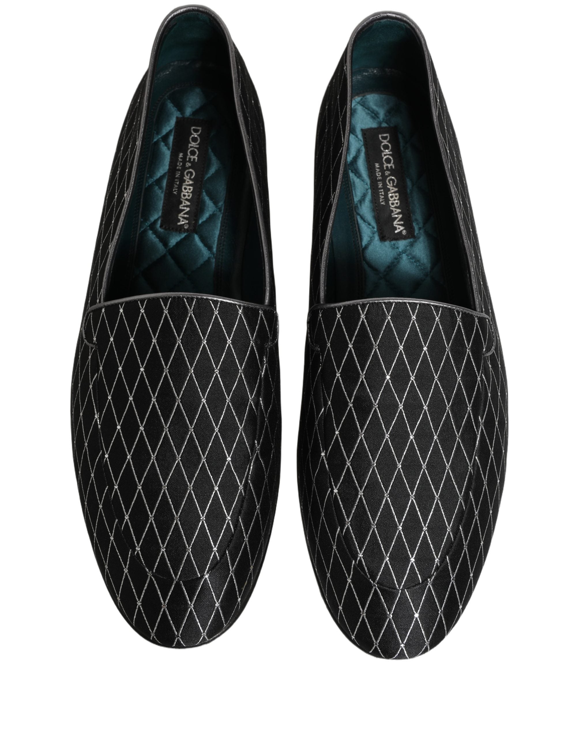 Dolce & Gabbana Schwarze Loafer aus Samt mit Rautensteppung