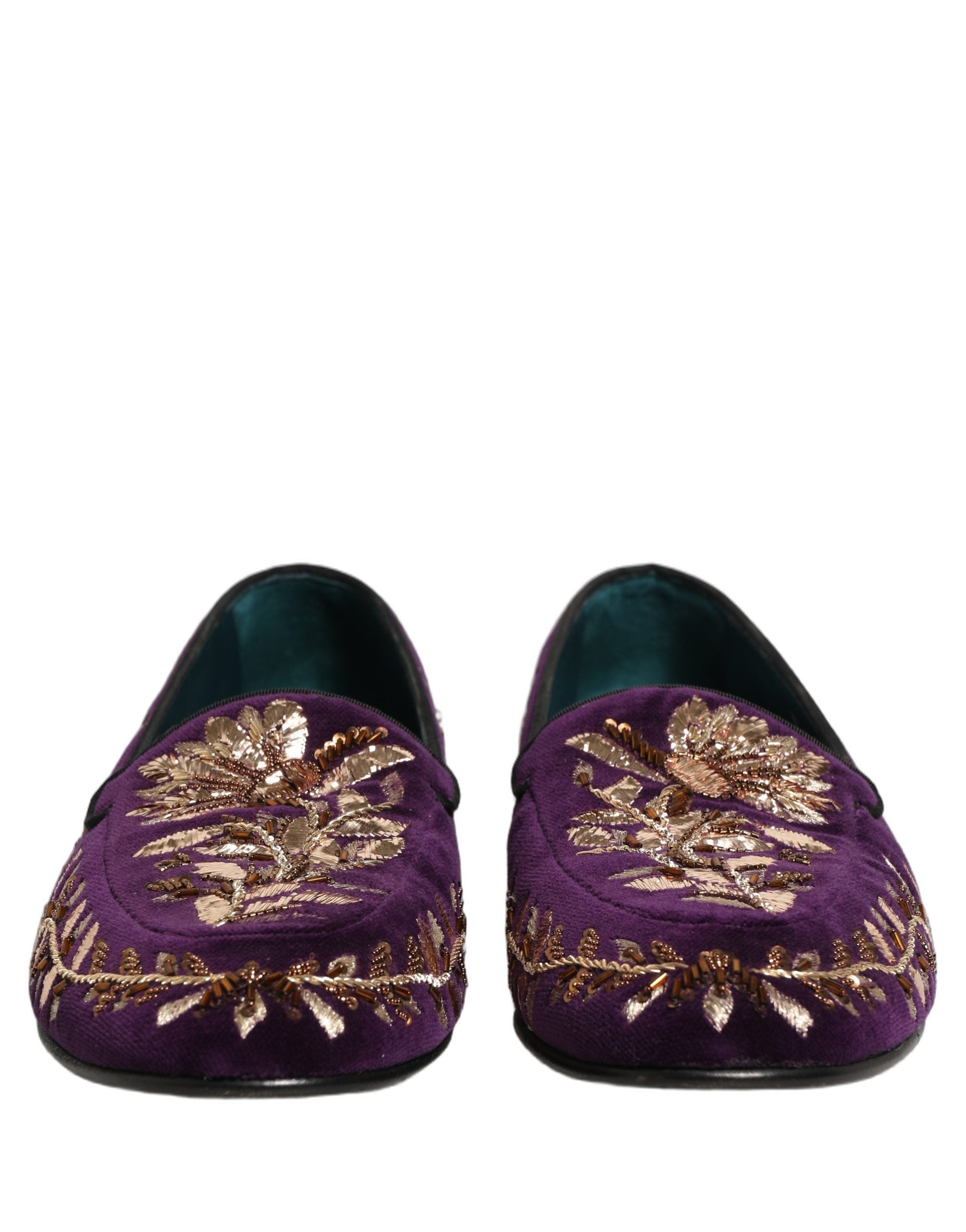 Dolce & Gabbana Violett Samt Loafer mit Blumenstickerei