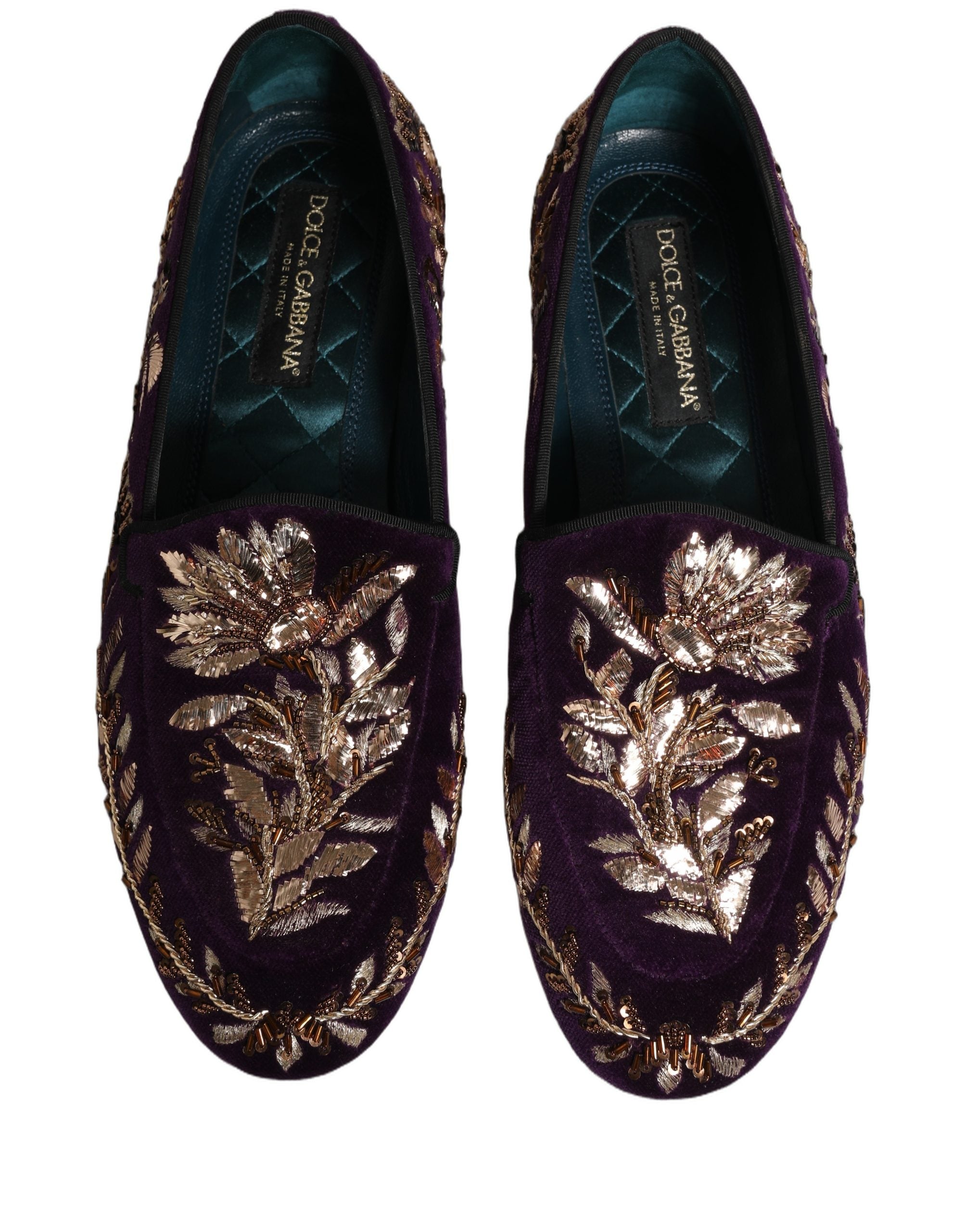 Dolce & Gabbana Violett Samt Loafer mit Blumenstickerei