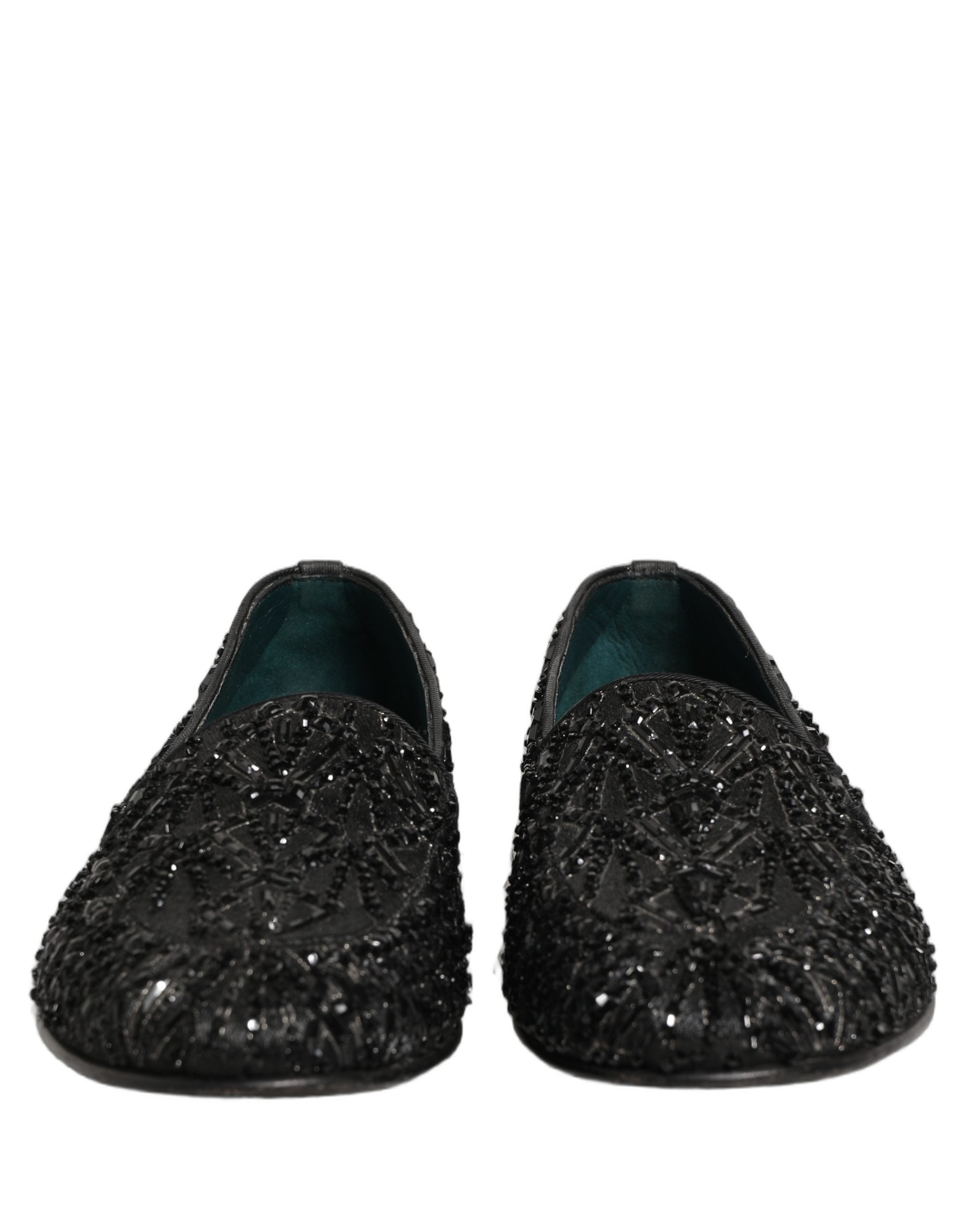 Dolce & Gabbana Schwarze Loafer aus Samt mit Stickerei