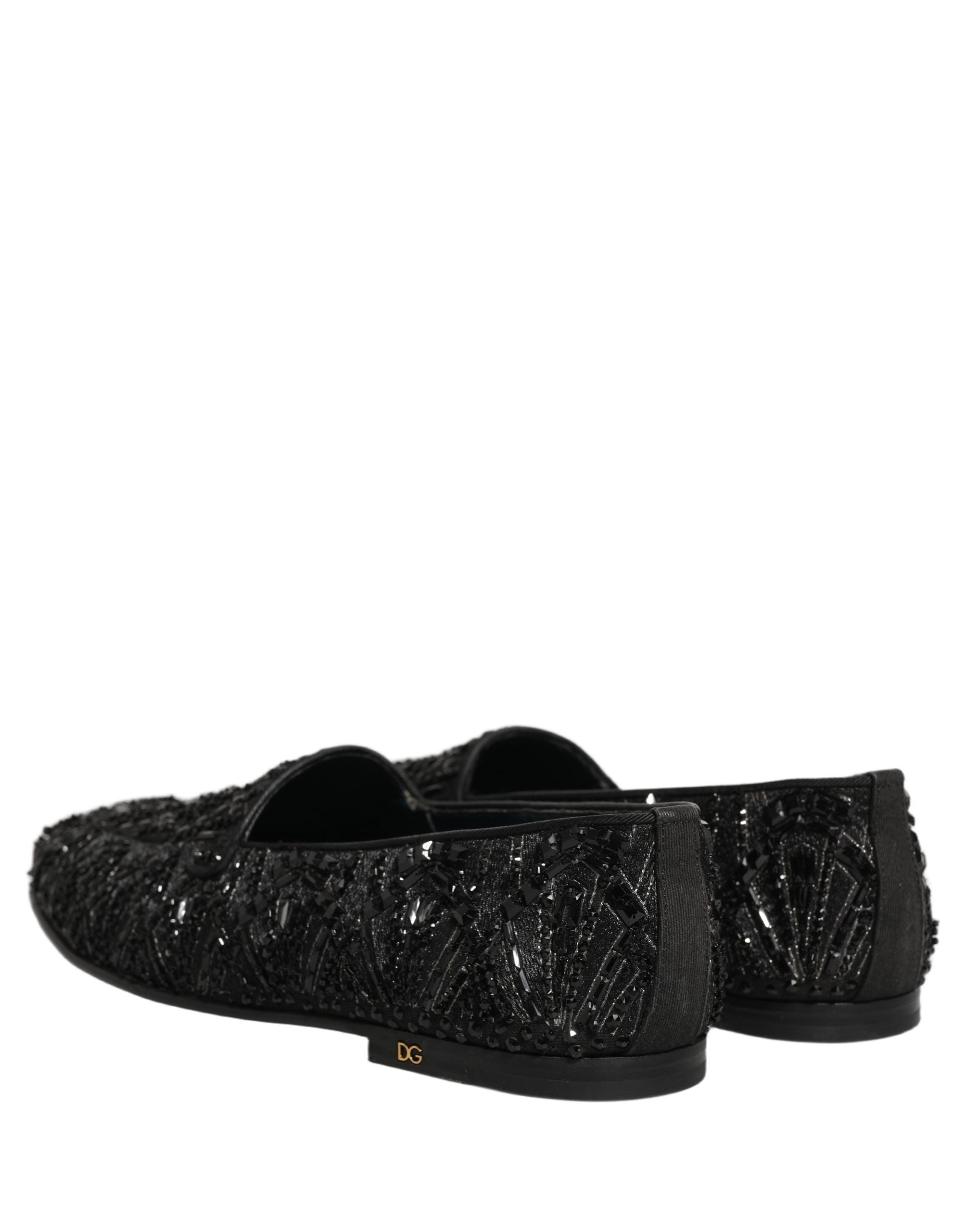 Dolce & Gabbana Schwarze Loafer aus Samt mit Stickerei