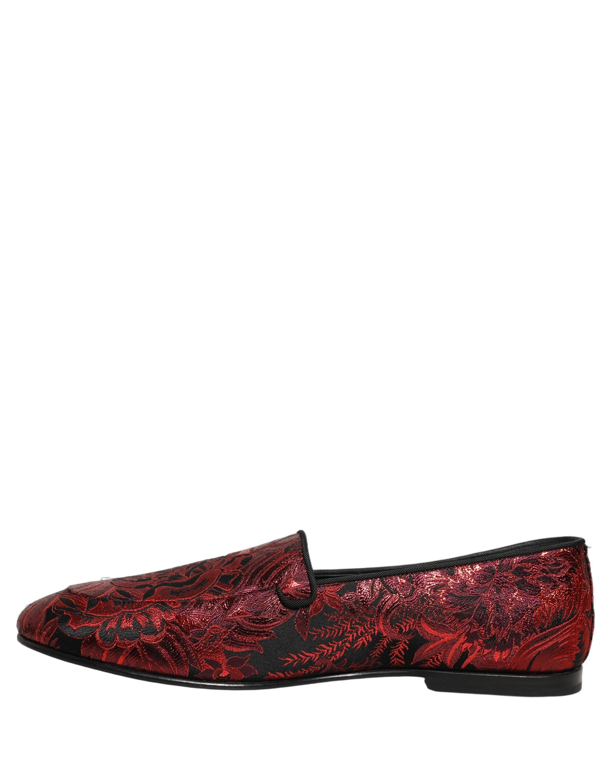 Dolce & Gabbana Rote Jacquard-Slipper mit Blumenmuster