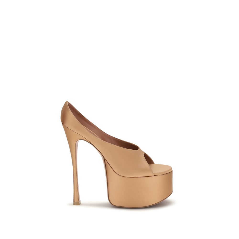 Amina Muaddi Beige Plateau-Pumps aus Seide