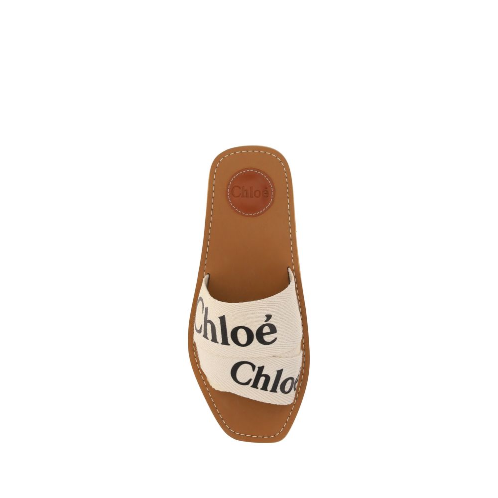 Chloé Weiße flache Sandalen aus Baumwolle
