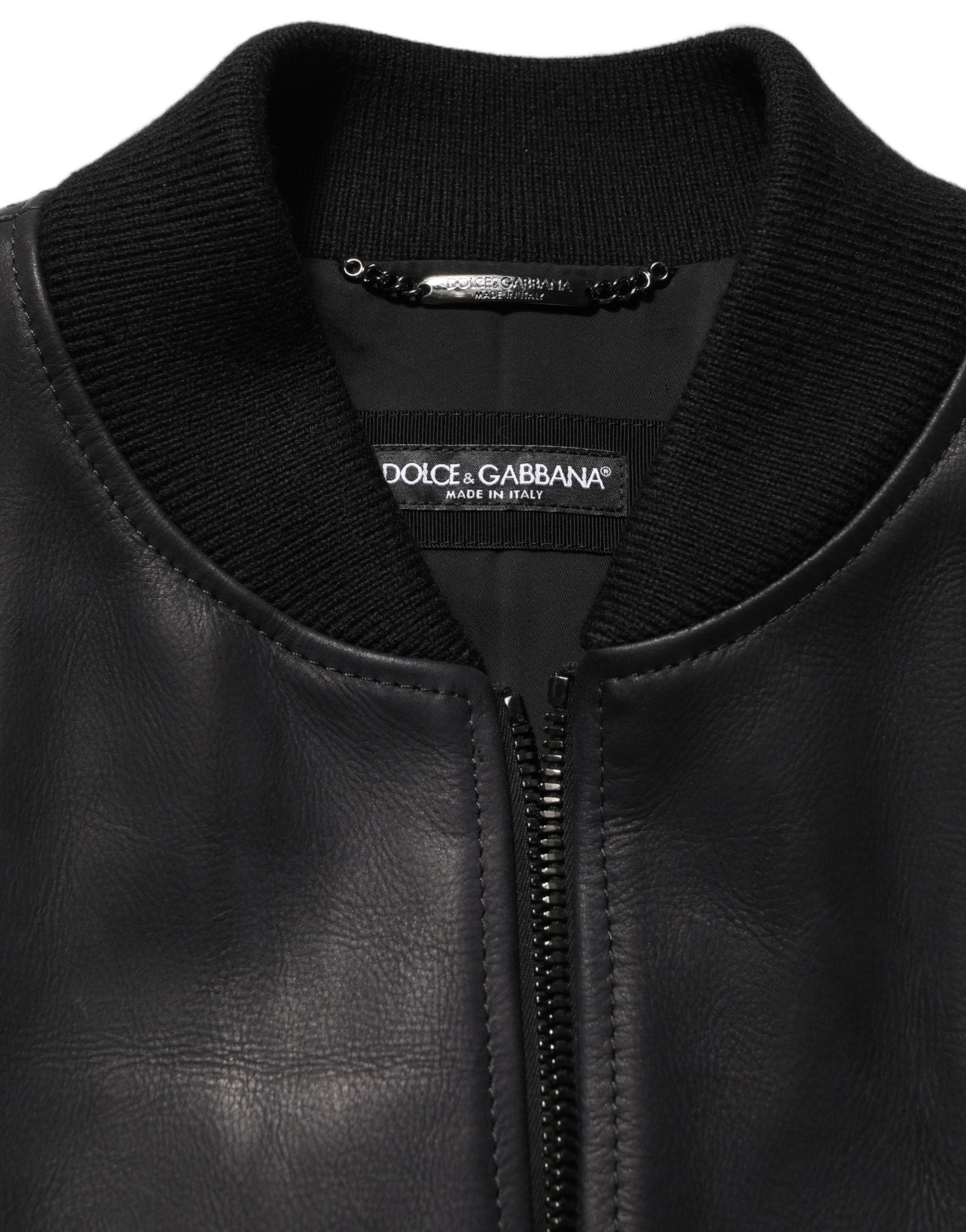 Dolce & Gabbana Herren-Bikerjacke aus schwarzem Leder mit durchgehendem Reißverschluss