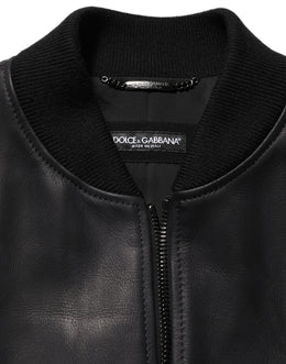 Dolce & Gabbana Herren-Bikerjacke aus schwarzem Leder mit durchgehendem Reißverschluss