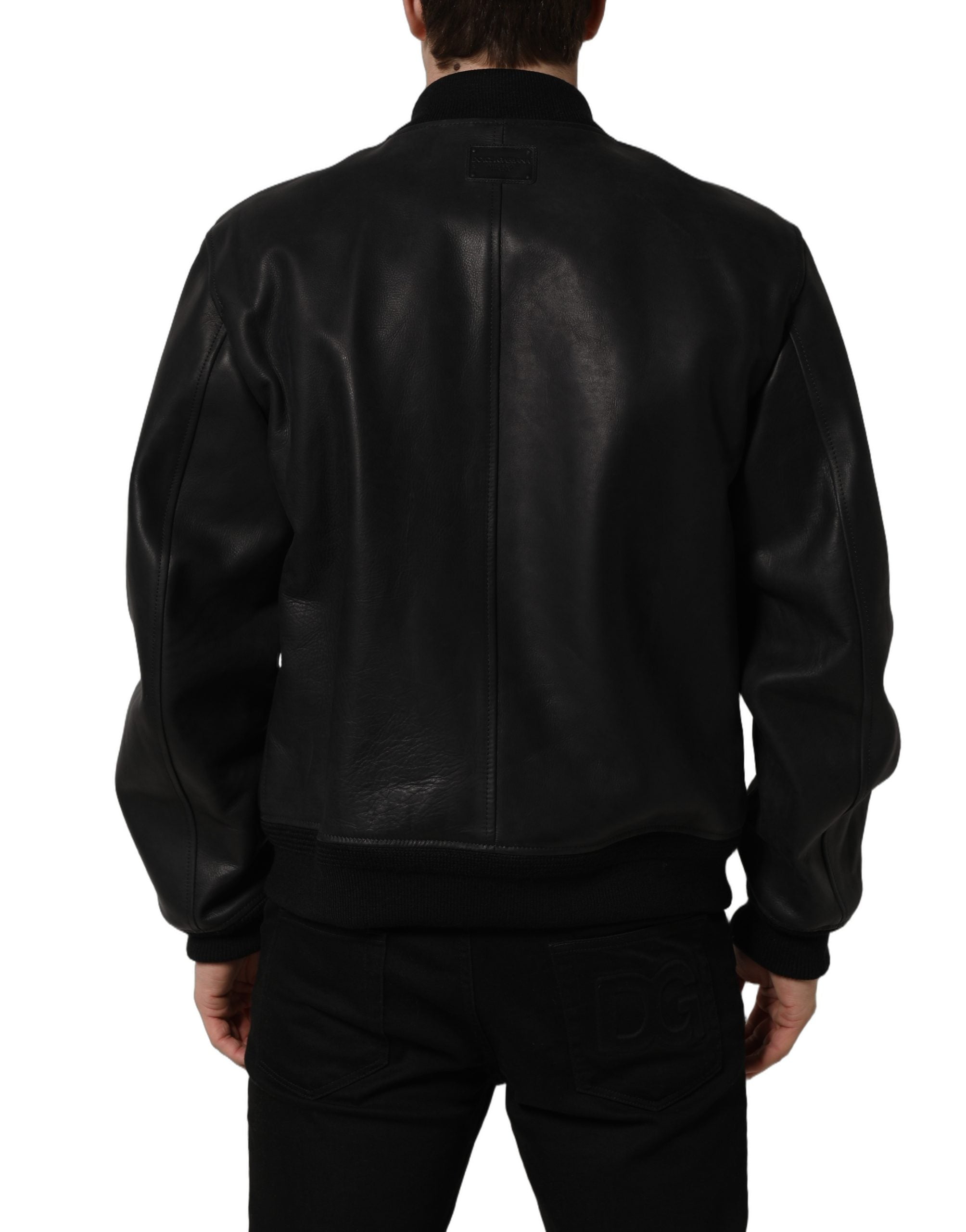 Dolce & Gabbana Herren-Bikerjacke aus schwarzem Leder mit durchgehendem Reißverschluss