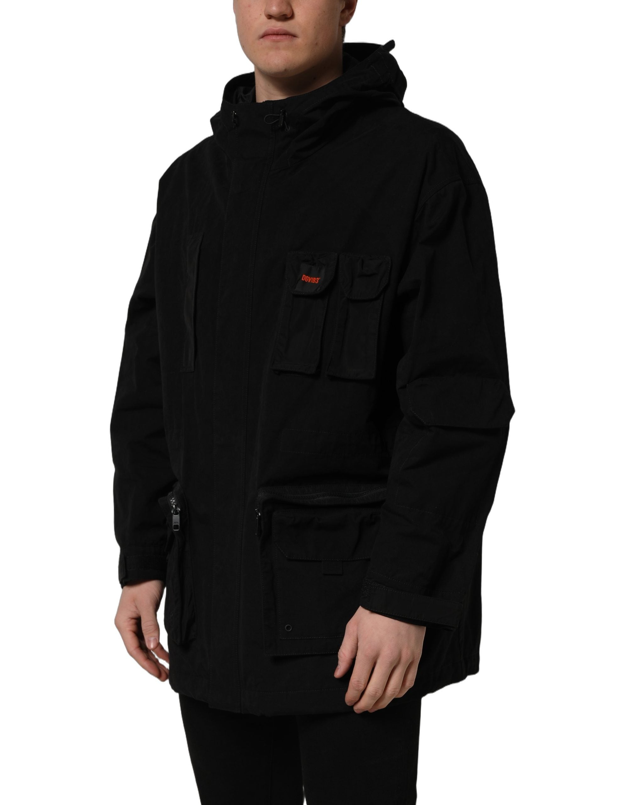 Dolce & Gabbana Schwarze Kapuzen-Windbreaker-Jacke aus Nylon für Herren