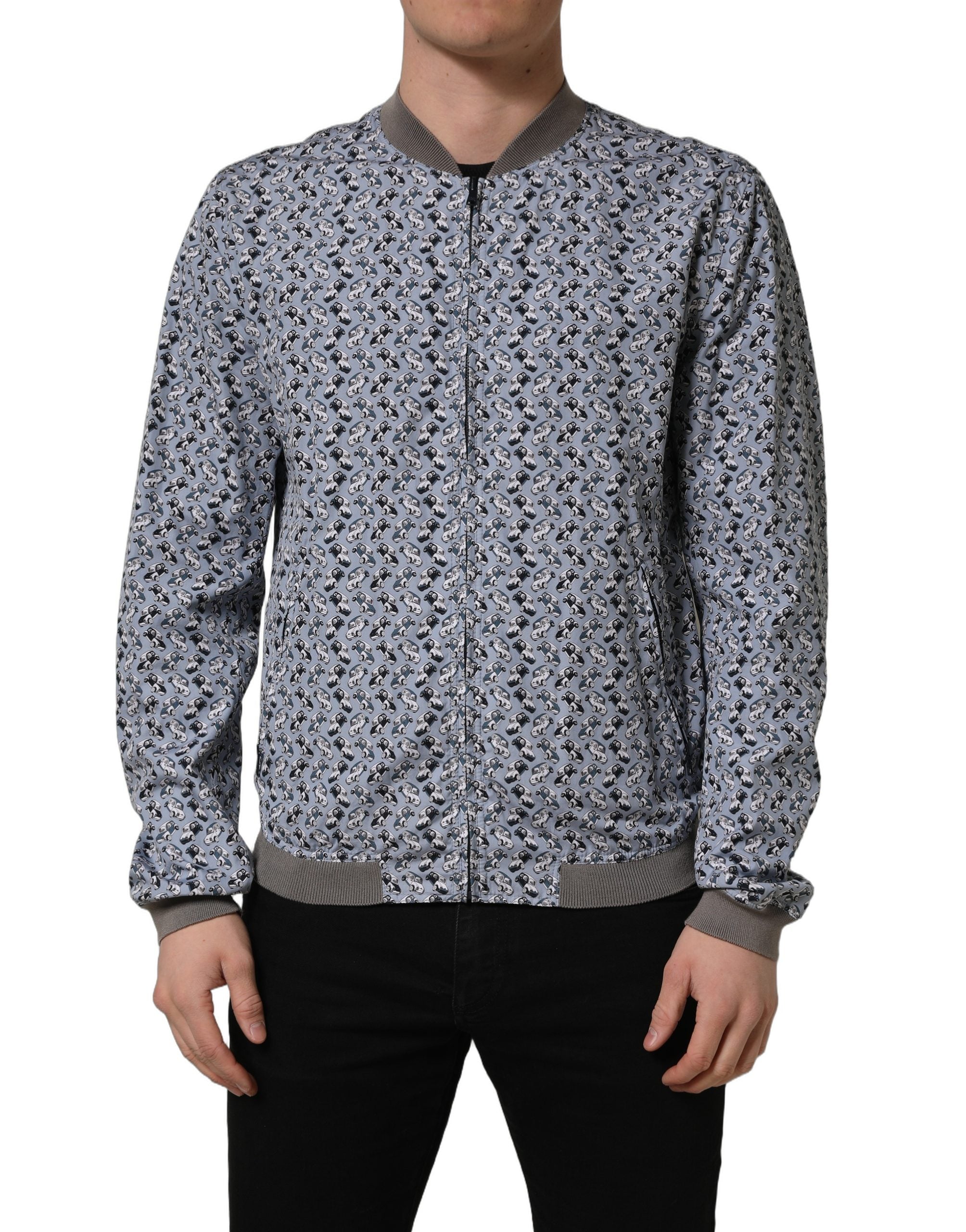 Dolce & Gabbana Hellblaue Bomberjacke aus Baumwolle mit Auto-Print
