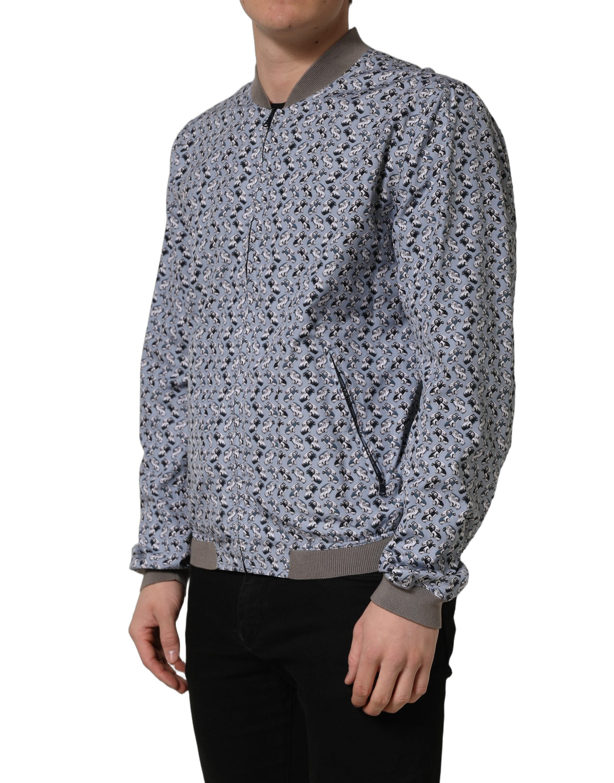 Dolce & Gabbana Hellblaue Bomberjacke aus Baumwolle mit Auto-Print