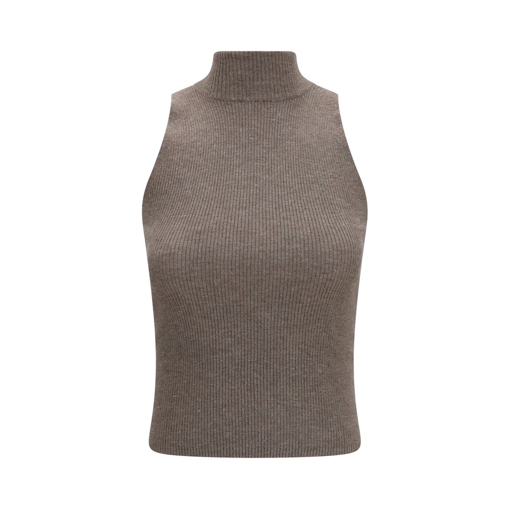 Brunello Cucinelli Brauner Kaschmir-Strickpullover ohne Ärmel