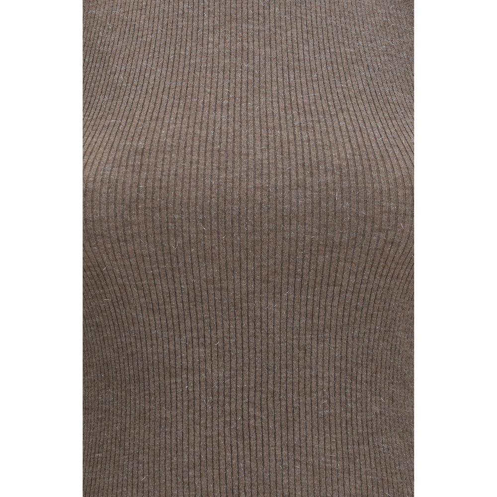 Brunello Cucinelli Brauner Kaschmir-Strickpullover ohne Ärmel