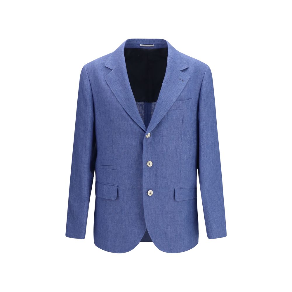 Brunello Cucinelli Blaue Leinen-Jacke in voller Länge