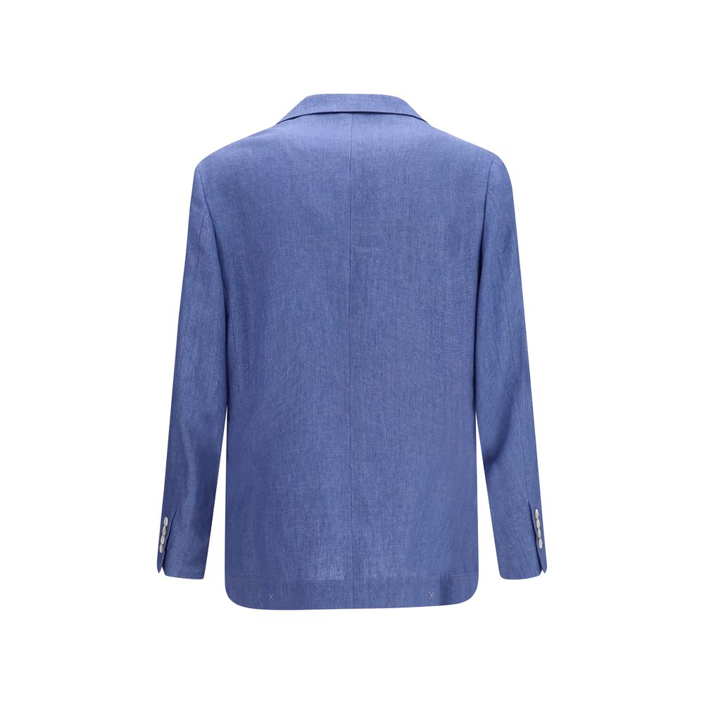 Brunello Cucinelli Blaue Leinen-Jacke in voller Länge