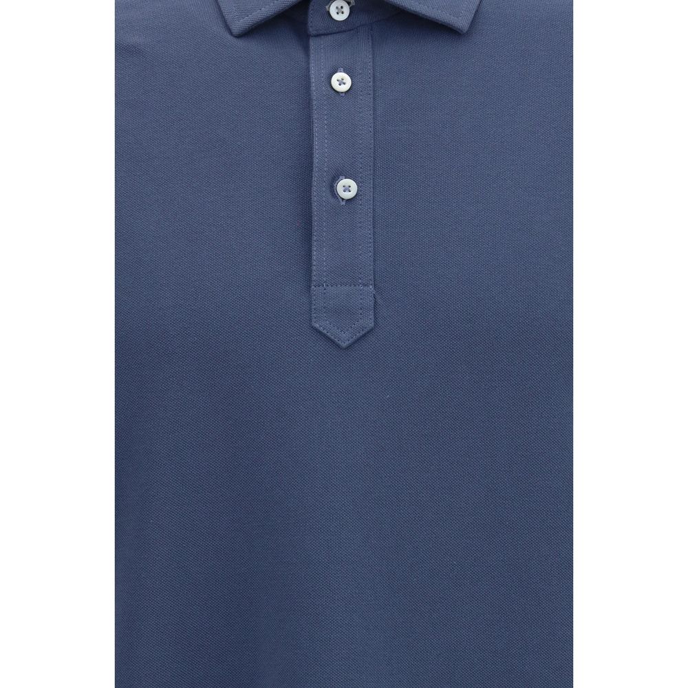 Brunello Cucinelli Blaues Baumwoll-Polohemd