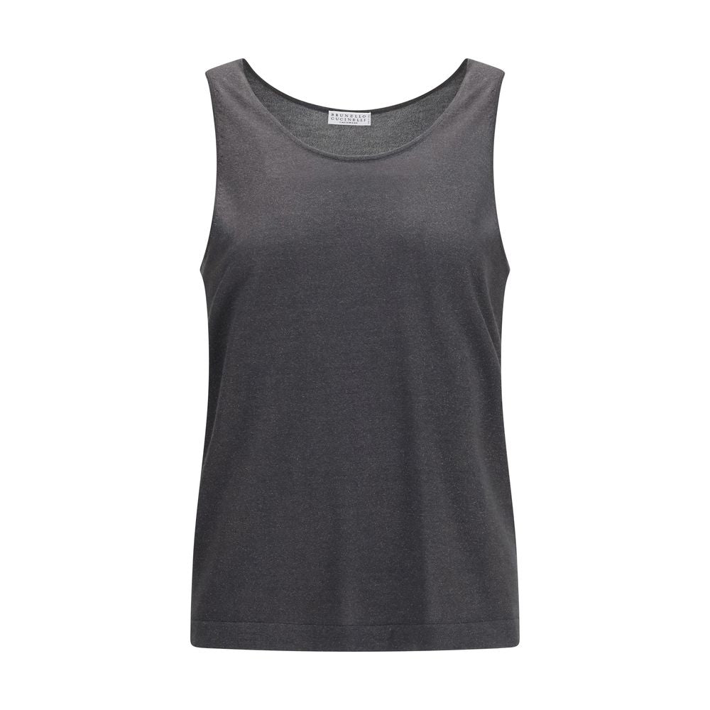 Brunello Cucinelli Graues ärmelloses Kaschmir-T-Shirt