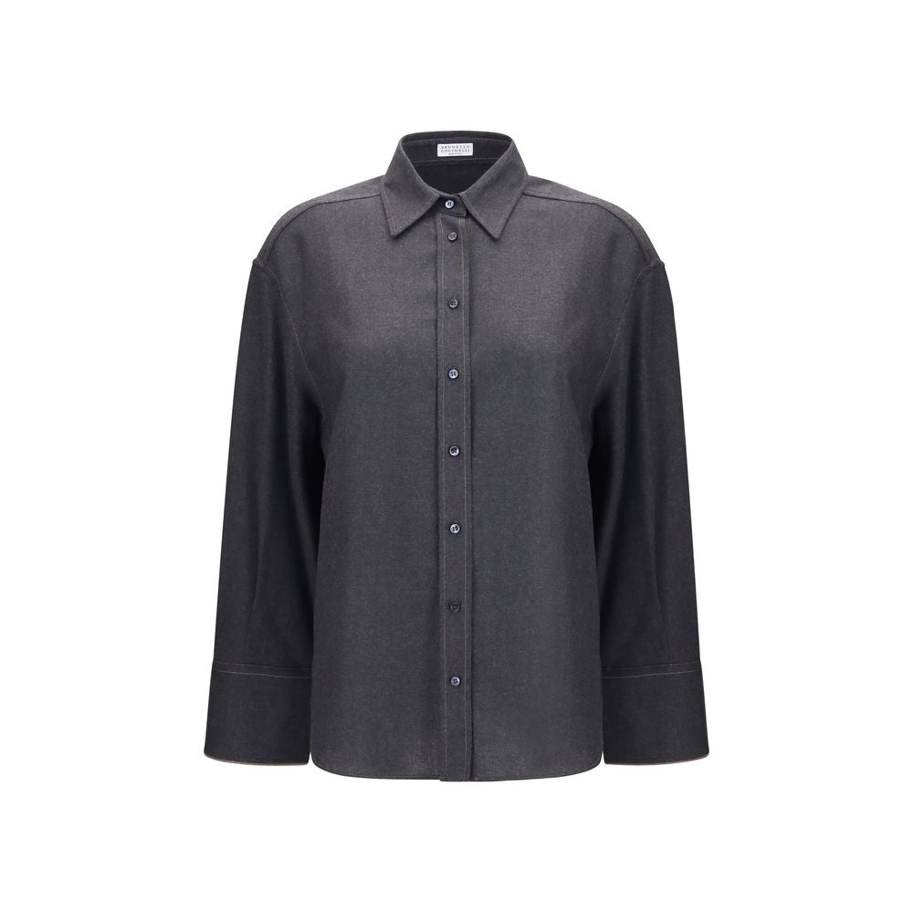 Brunello Cucinelli Graues Wollhemd Oves Aries