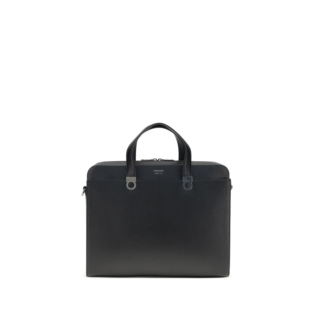 Ferragamo Schwarze Kalbsleder Bos Taurus Aktentasche