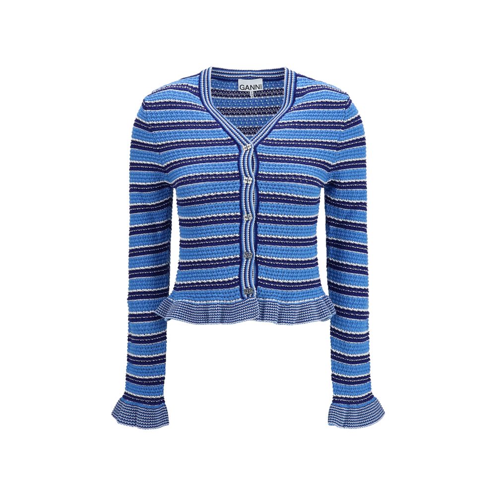 Ganni Blauer Baumwollcardigan