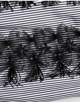 Dolce & Gabbana Schwarze und graue Nadelstreifen-Hose mit Verzierungen