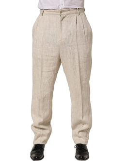Dolce & Gabbana Beige Leinen Hose für Herren, schmal zulaufend