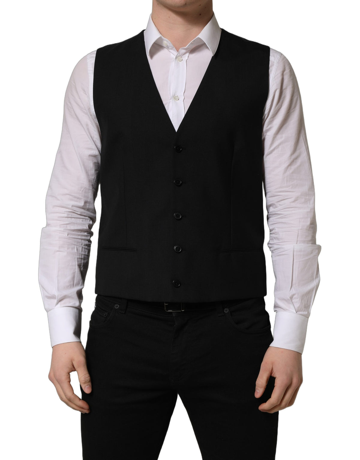 Dolce & Gabbana Schwarze Wollweste mit schmaler Passform