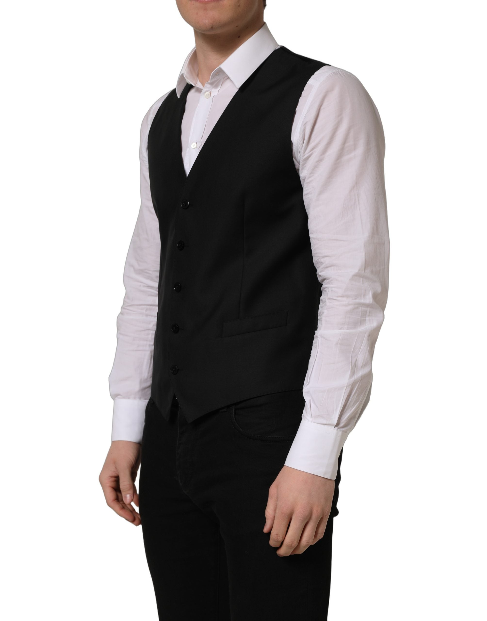 Dolce & Gabbana Schwarze Wollweste mit schmaler Passform