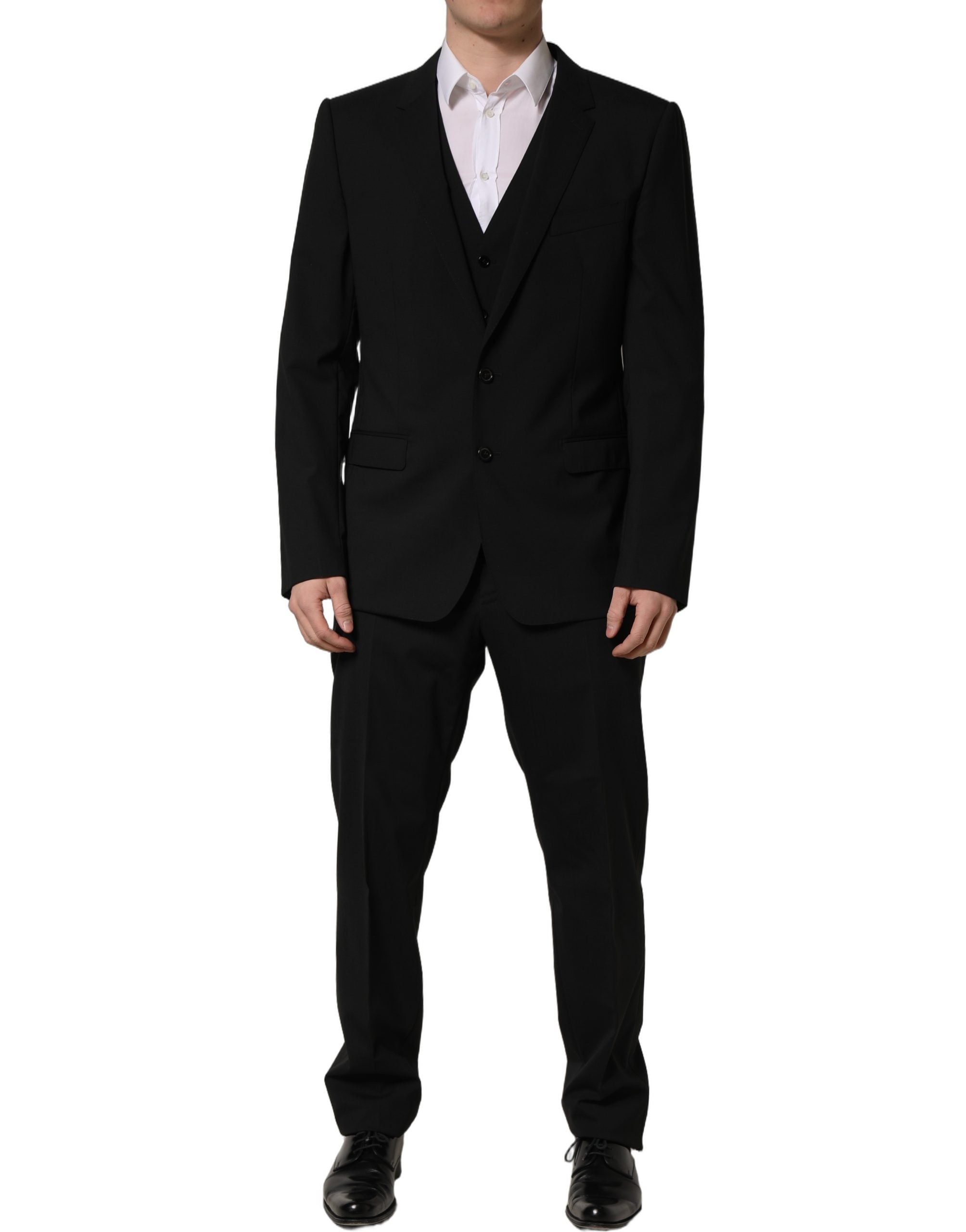 Dolce & Gabbana Schwarzer Woll-Anzug im Slim Fit-Stil, 3-teilig für Herren