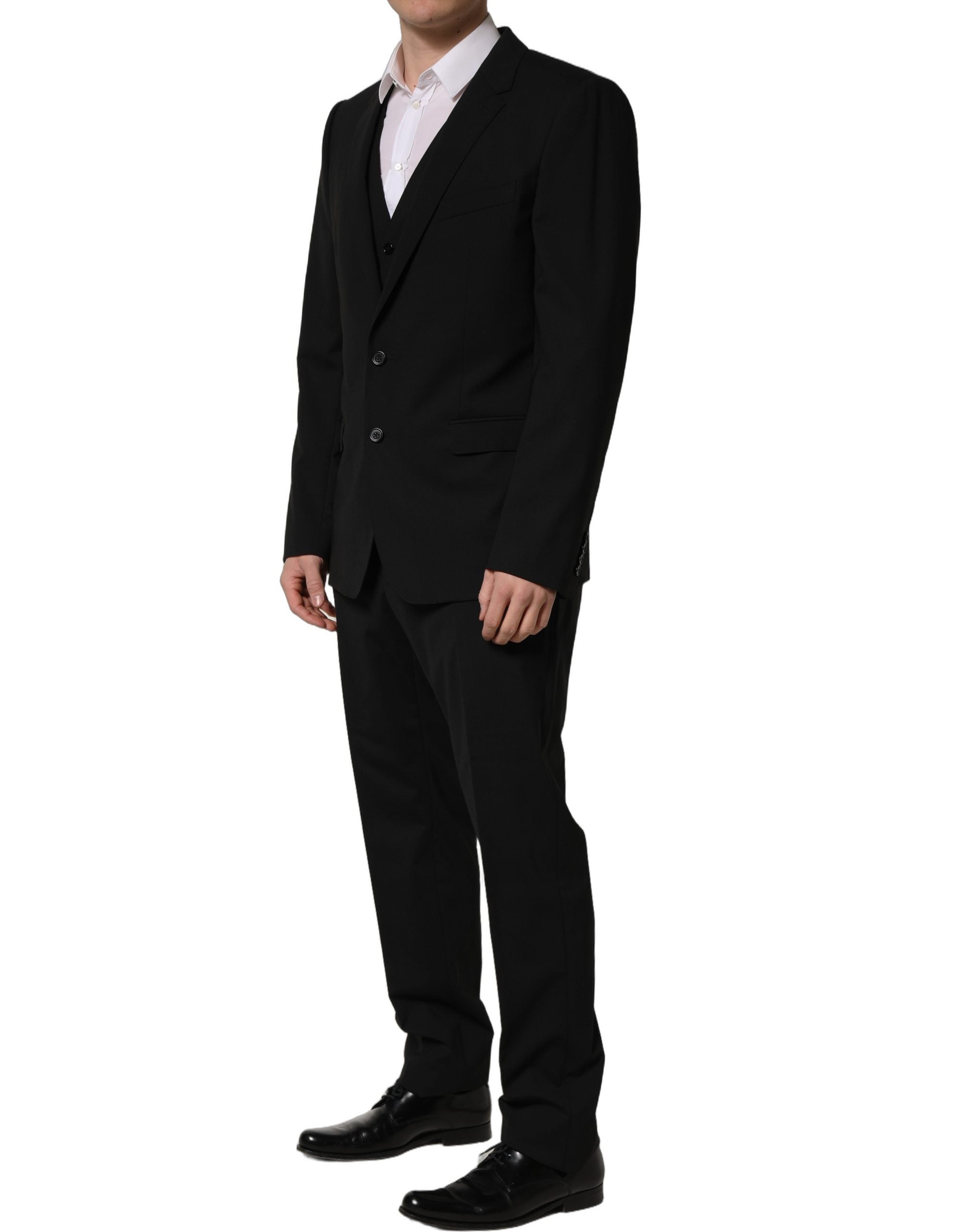 Dolce & Gabbana Schwarzer Woll-Anzug im Slim Fit-Stil, 3-teilig für Herren
