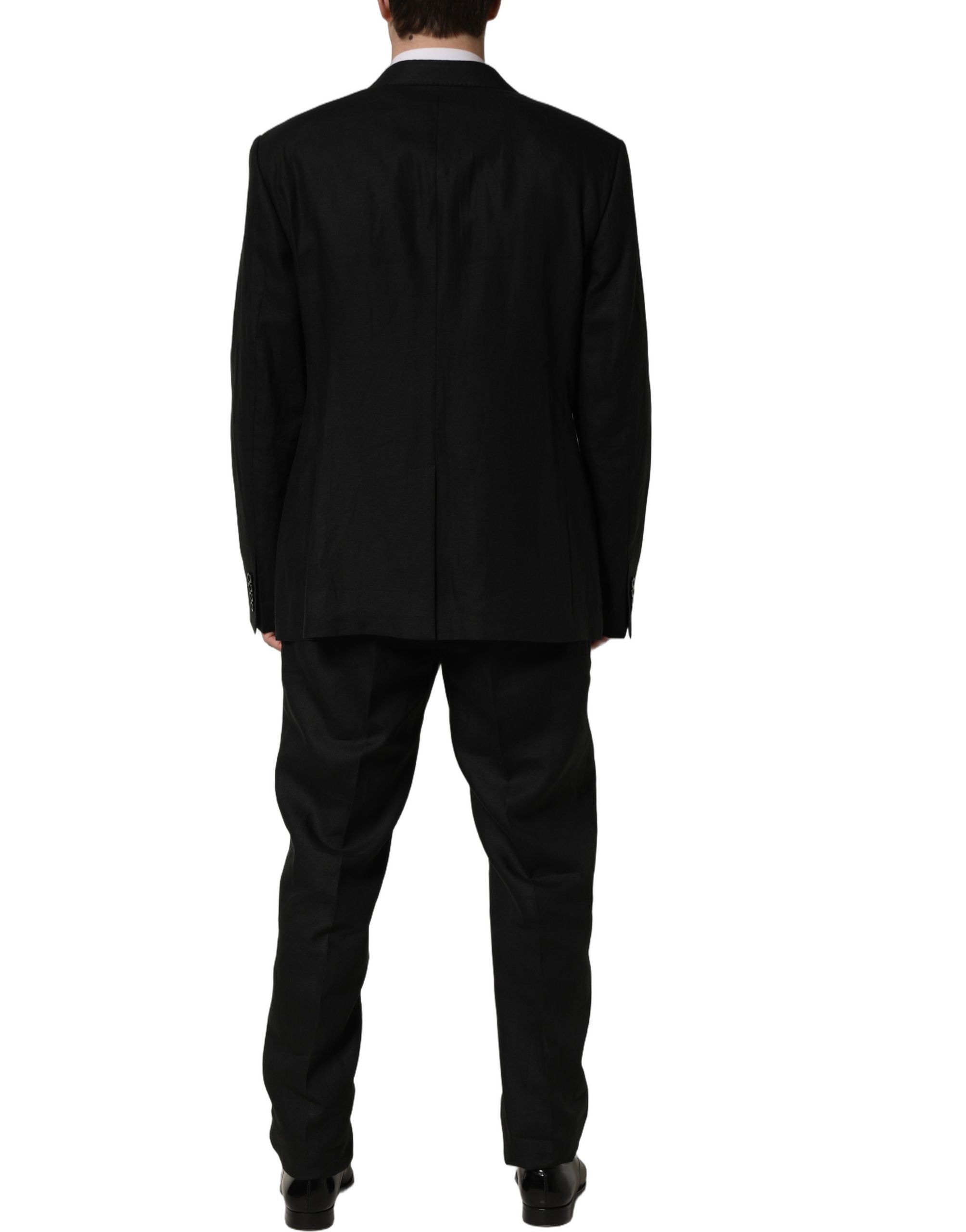 Dolce & Gabbana Schwarzer Leinen Anzug im Slim Fit Stil