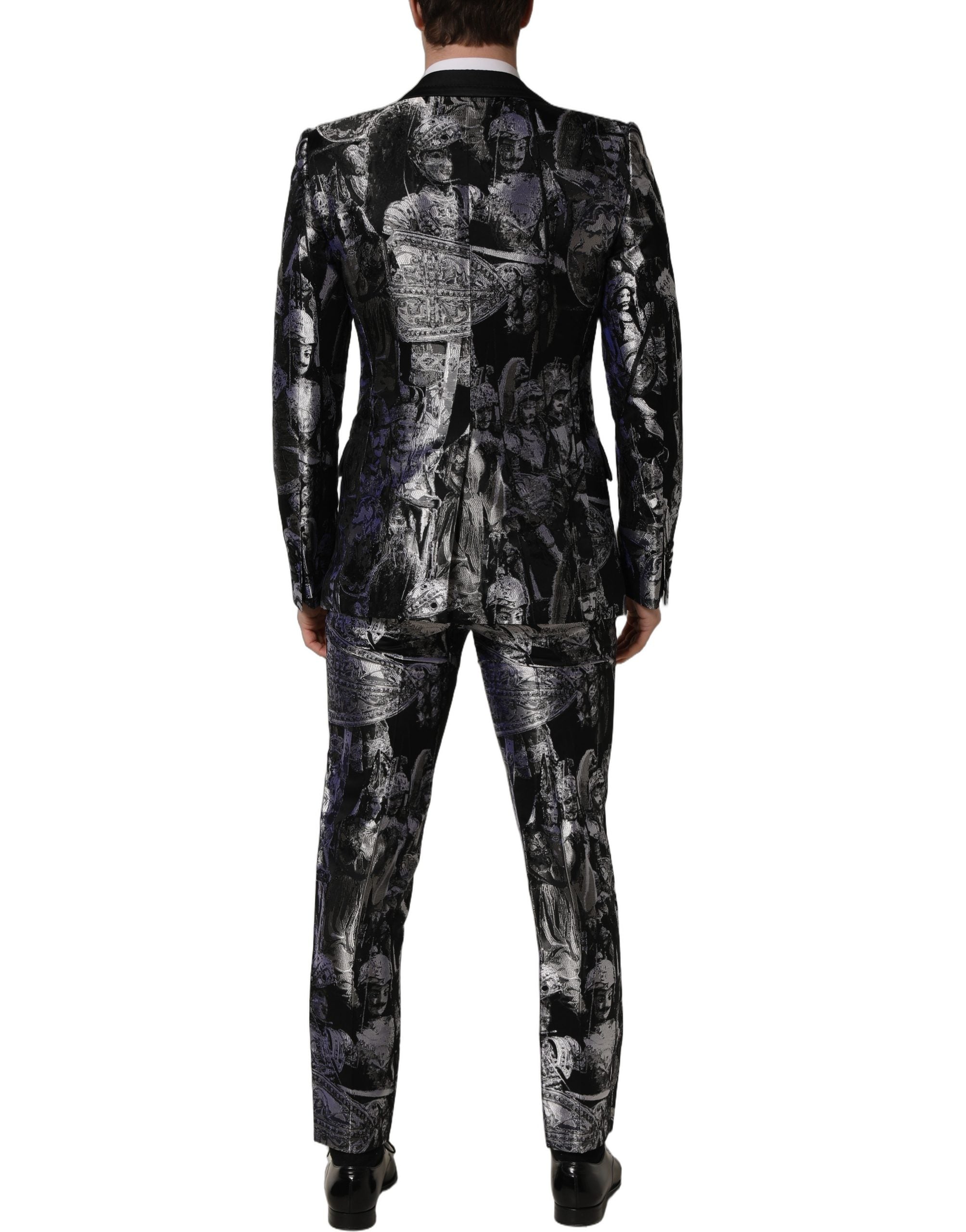 Dolce & Gabbana Schwarzer Jacquard Slim Fit Anzug im 3-teiligen Set