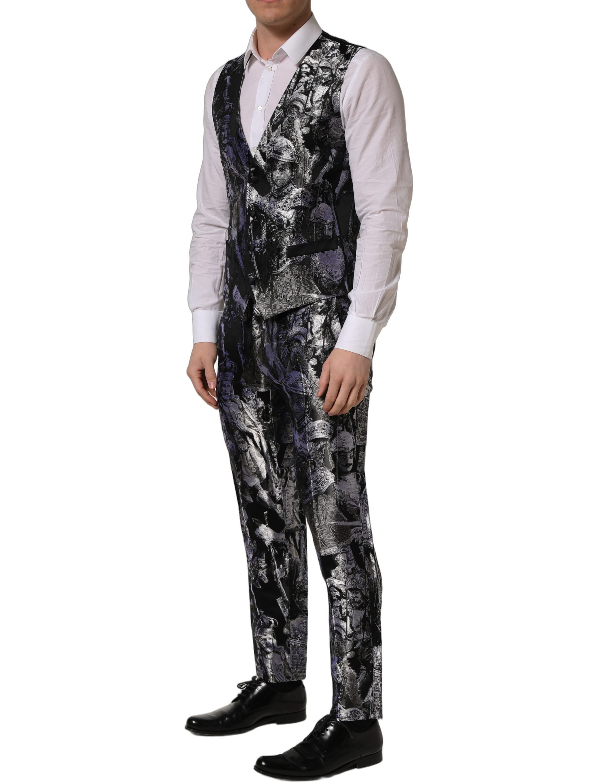 Dolce & Gabbana Schwarzer Jacquard Slim Fit Anzug im 3-teiligen Set